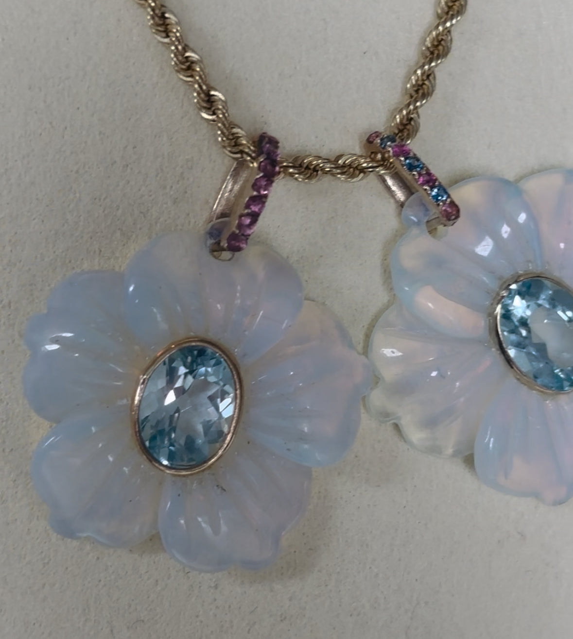 FLORA Pendant, opalite, blue topaz & sapphires