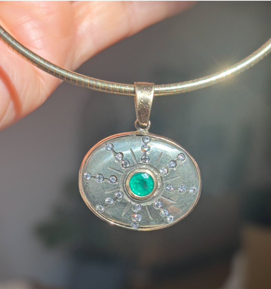 SOL Pendant, Pyrite with Emerald & Diamonds