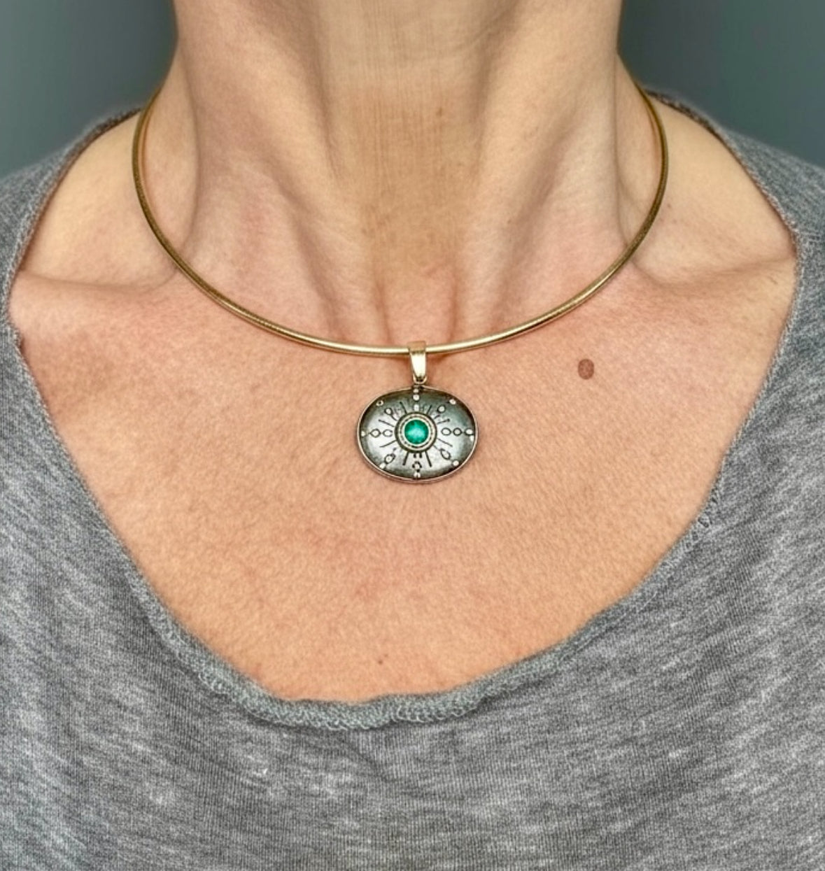 SOL Pendant, Pyrite with Emerald & Diamonds