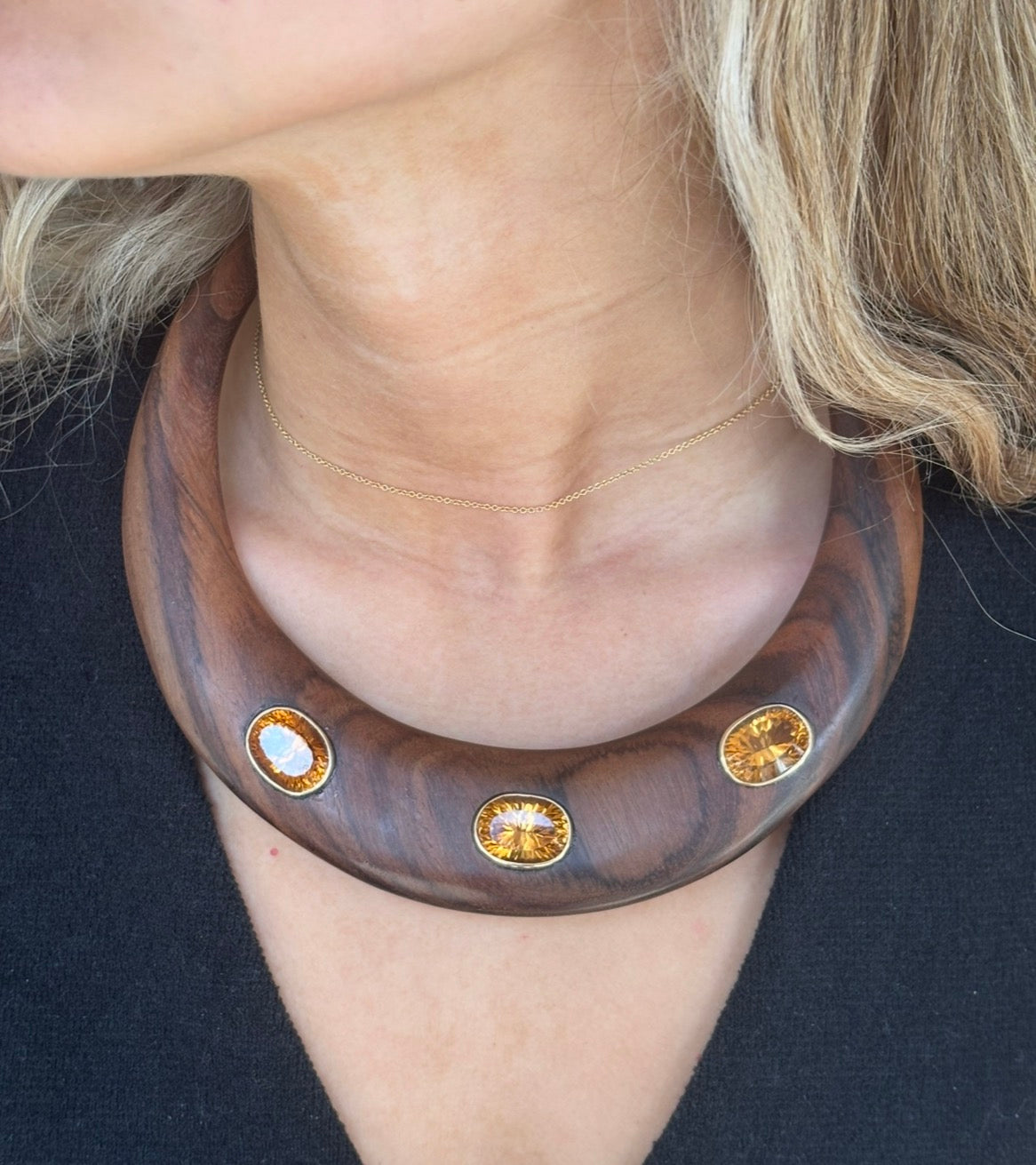 Epic Wood Collar Necklace with Madeira Citrines