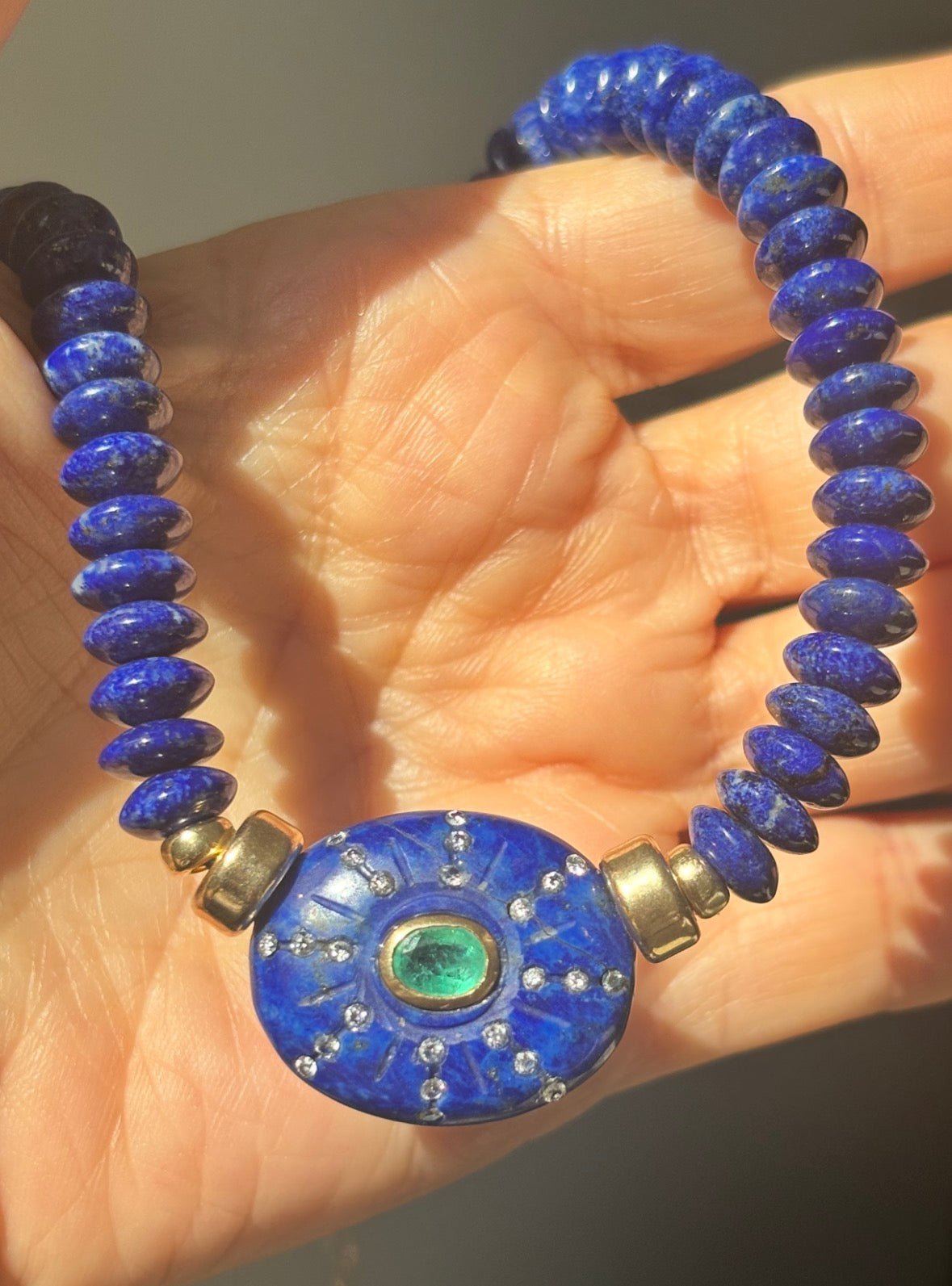 SOL Necklace: Lapis, Emerald, Diamonds & 14k Gold