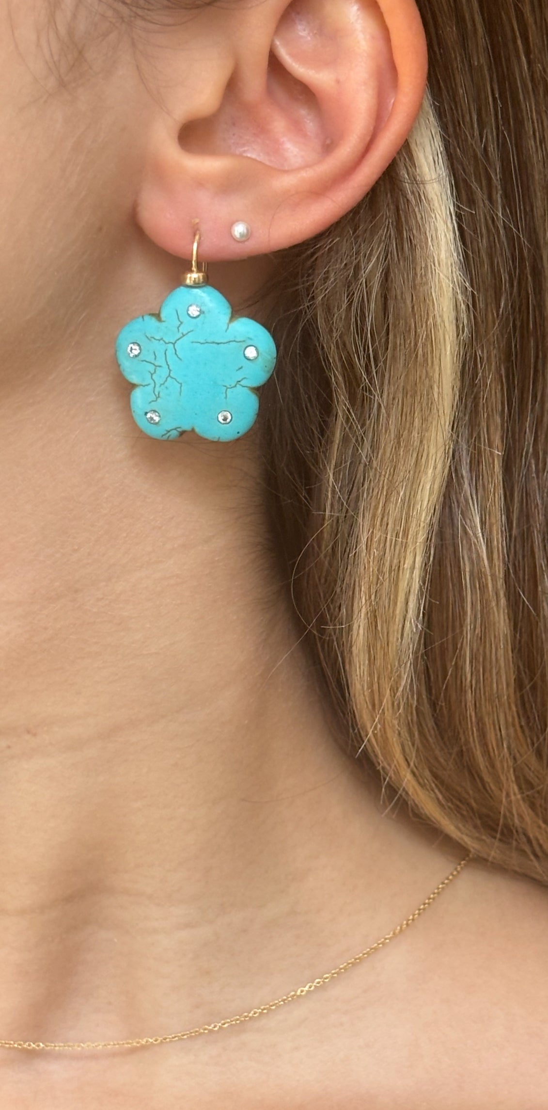 FLORA Earrings, Turquoise & Diamonds