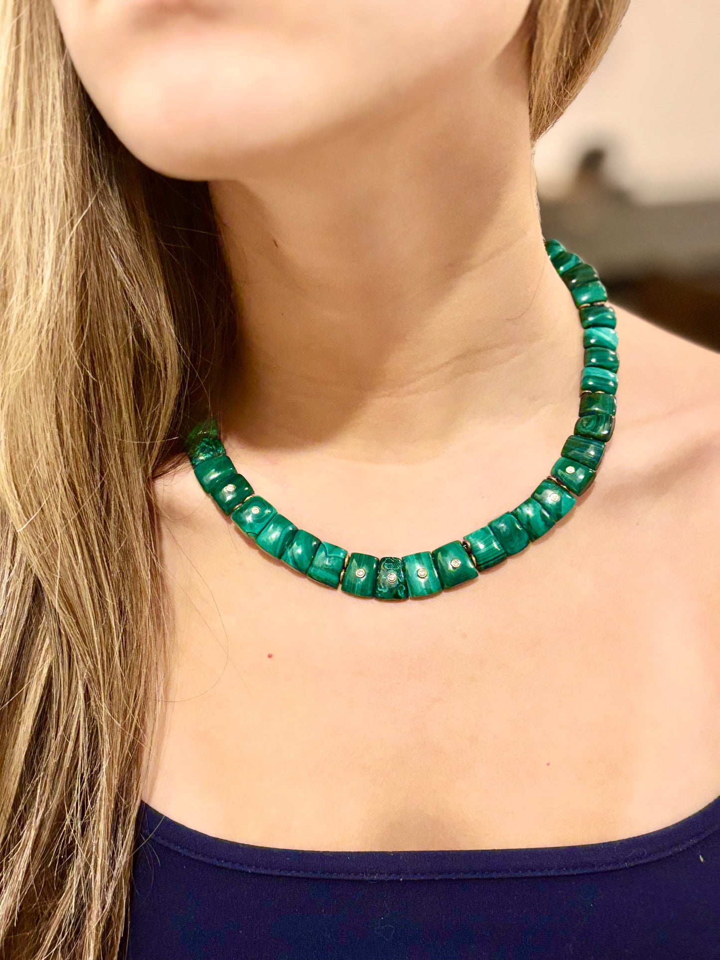 CLEO collar necklace, malachite & diamonds