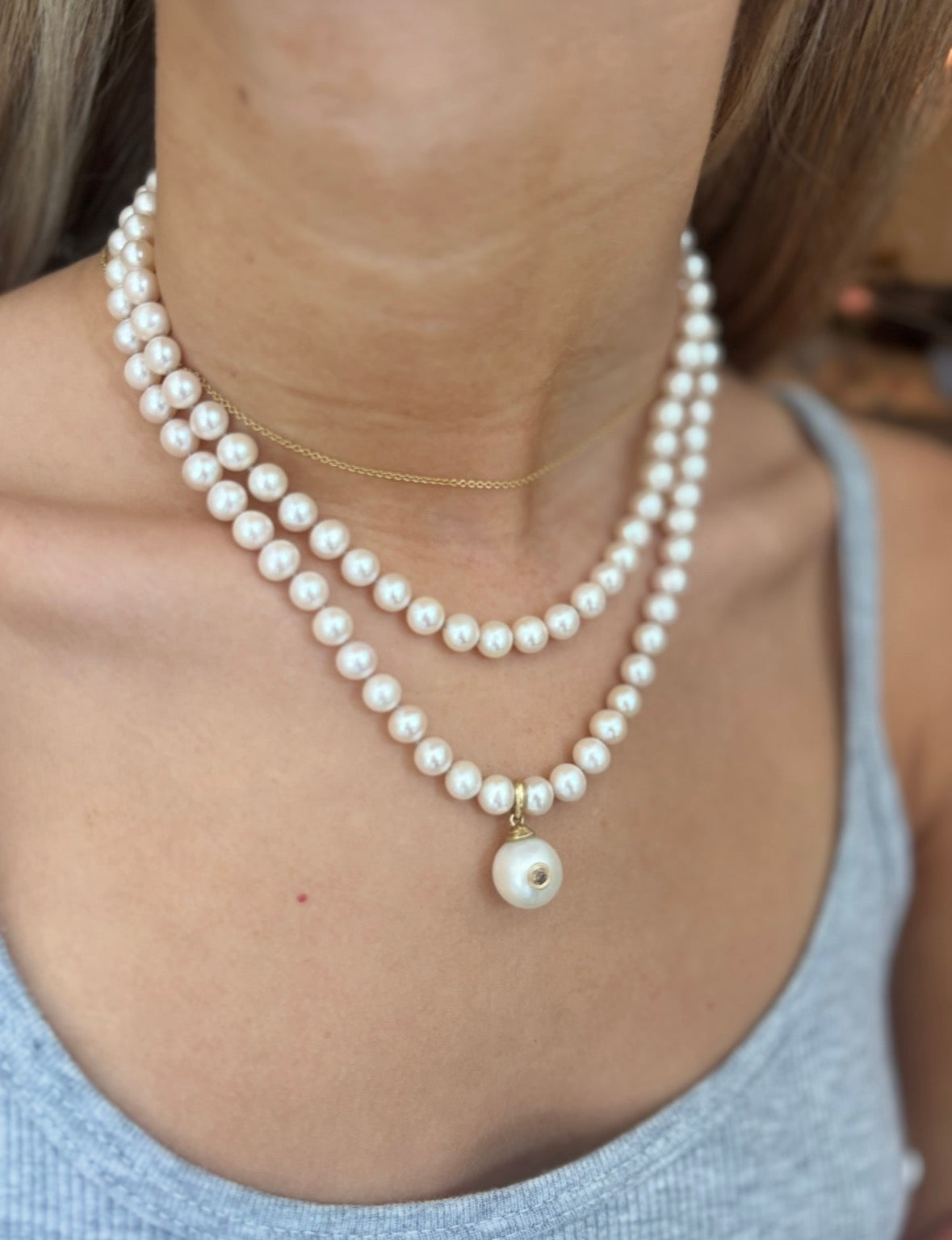 Pearl Necklace with Extender, 14-16”