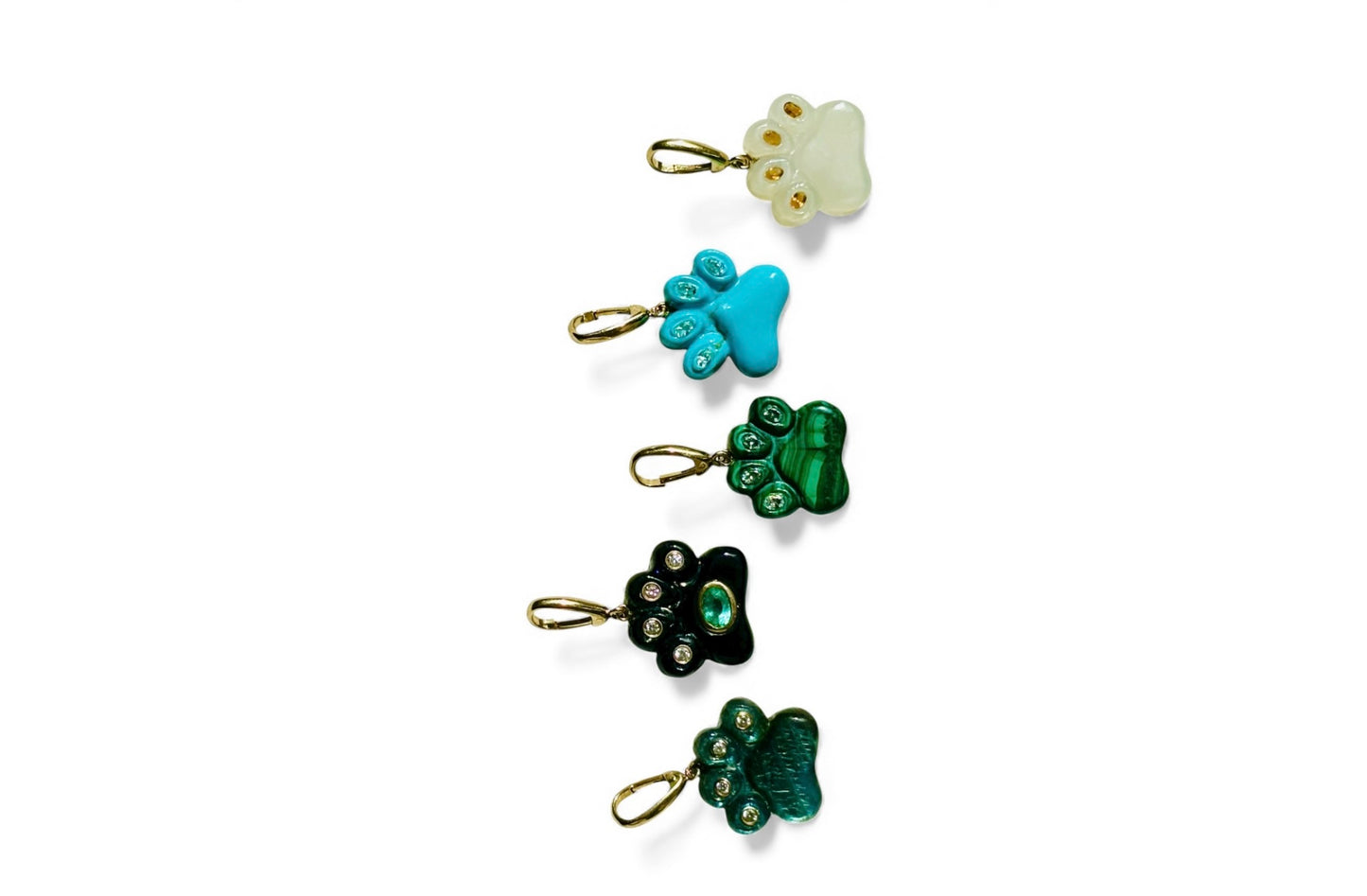 Dog Paw Pendant, Malachite & Diamonds