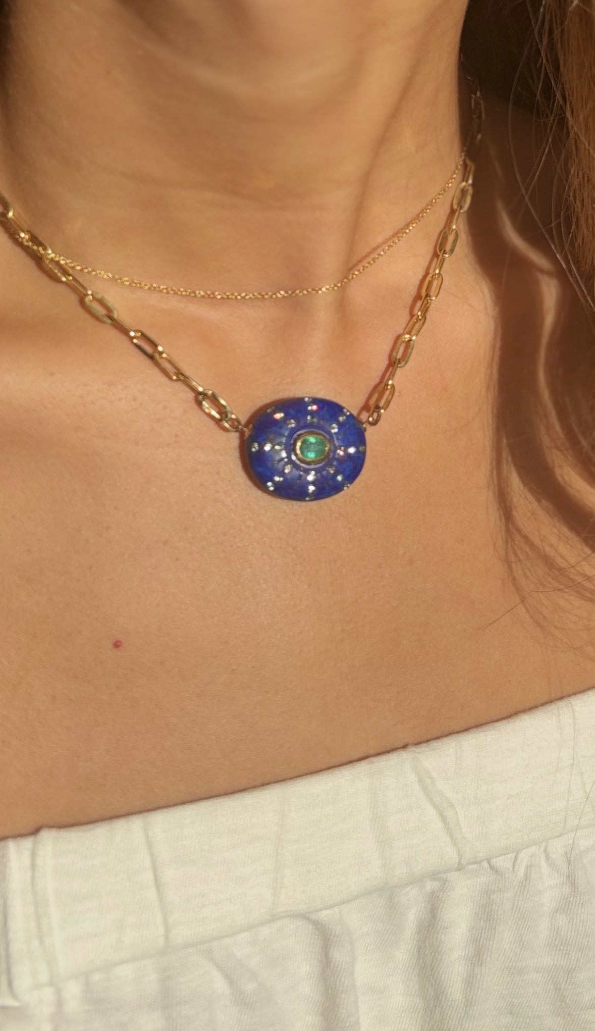 SOL Necklace : Lapis, Emerald & Diamonds