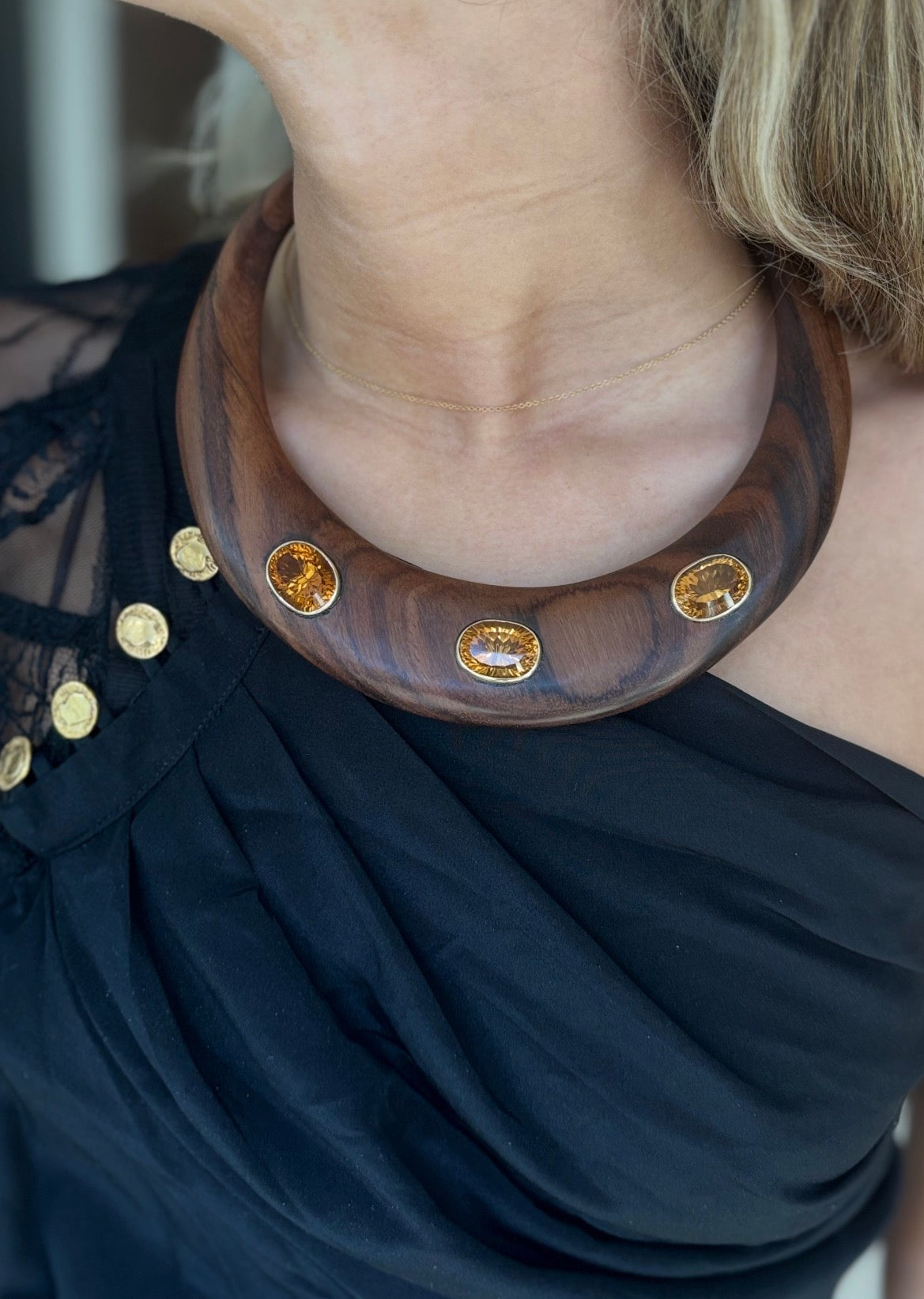 Epic Wood Collar Necklace with Madeira Citrines