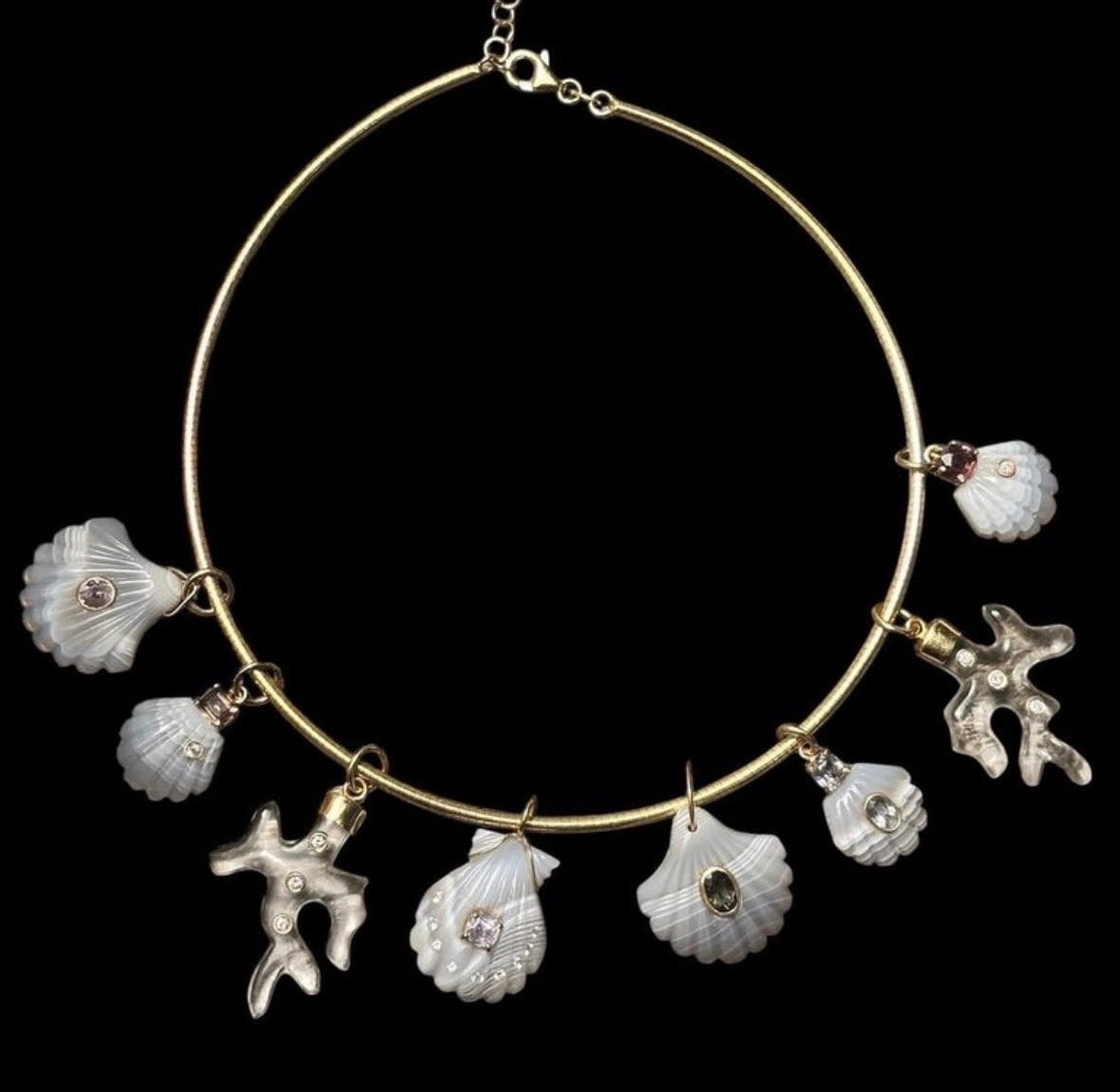 Laguna Agate Shell Pendant with Spinel, Diamonds & 14k Gold