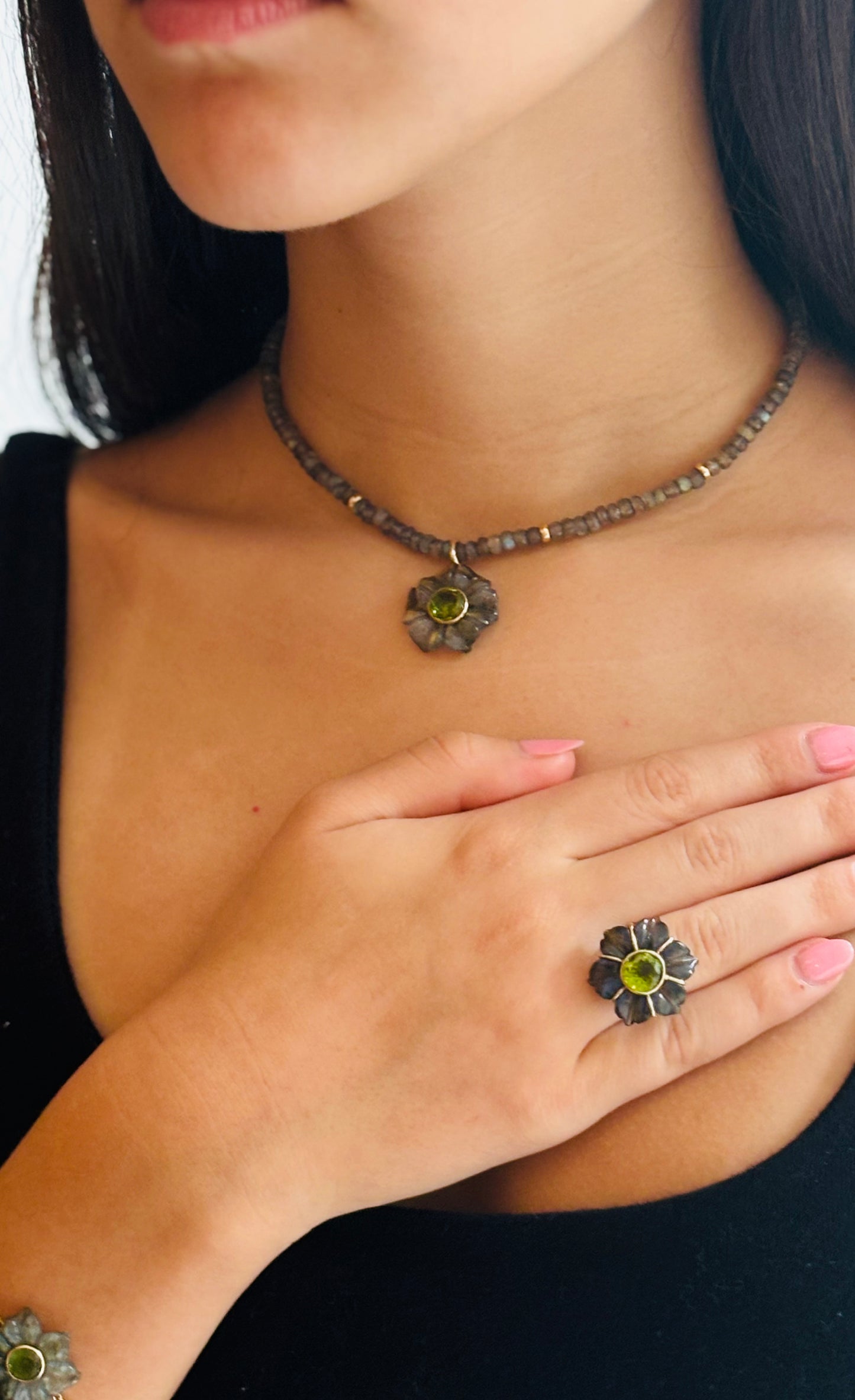 FLORA ring, labradorite & peridot