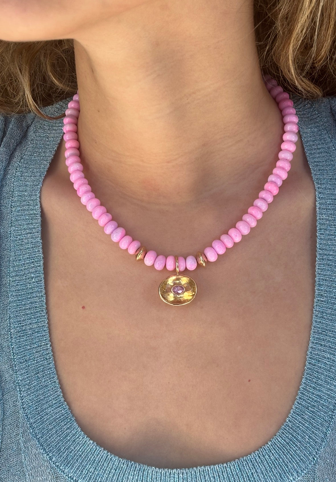 DISCO Pendant, Citrine with Pink Sapphire