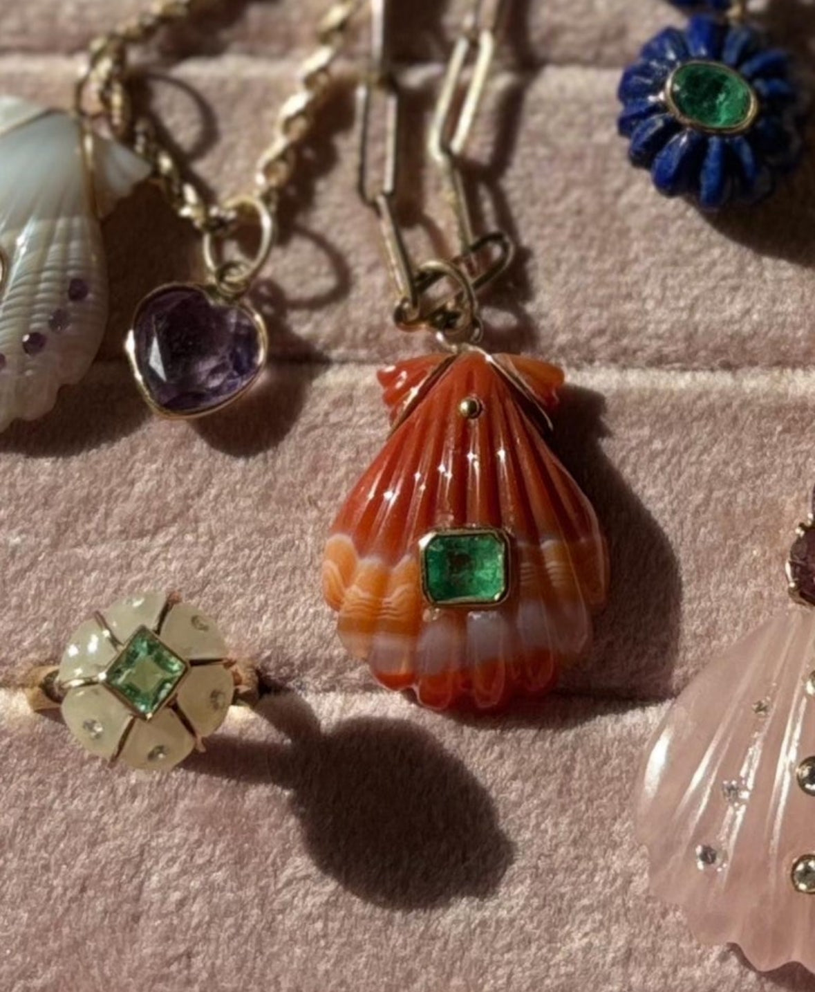 Laguna Agate Shell Pendant with Emerald