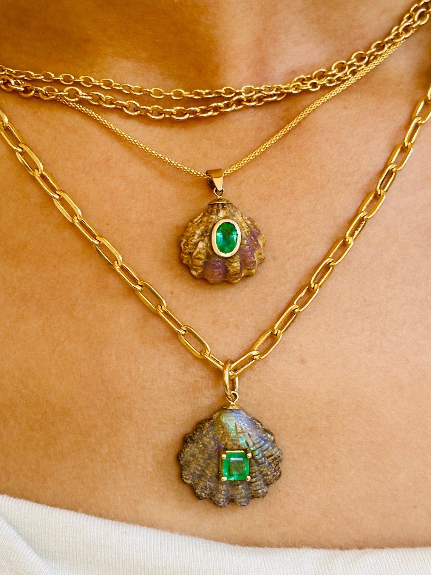 Australian Opal Carved Shell Pendant, with Emerald