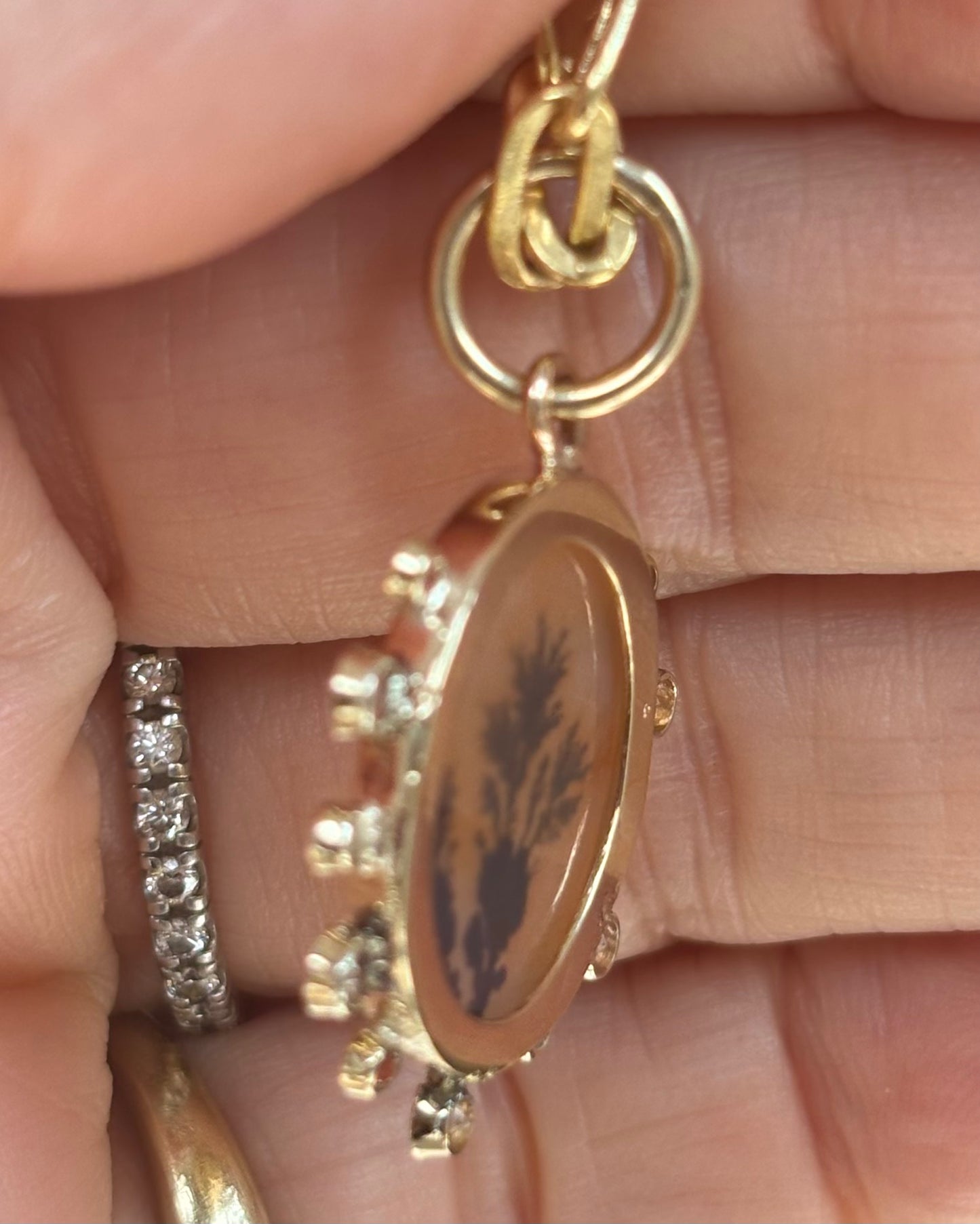 Dendritic Agate Pendant with Diamonds & Sapphires