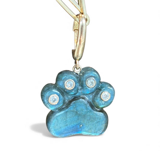 Dog Paw Pendant, Labradorite & Diamonds