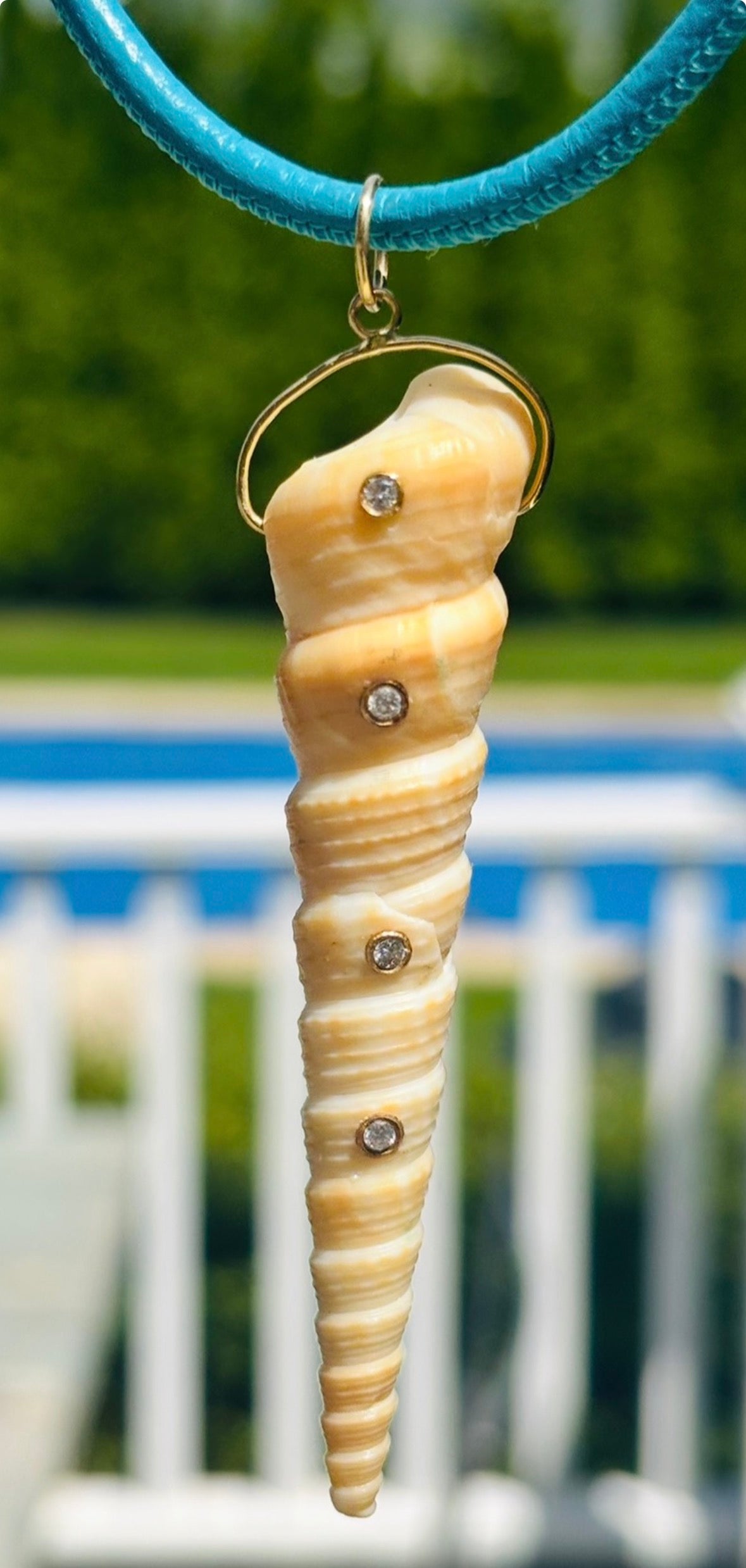 Natural Spiral Shell Pendant with Diamonds