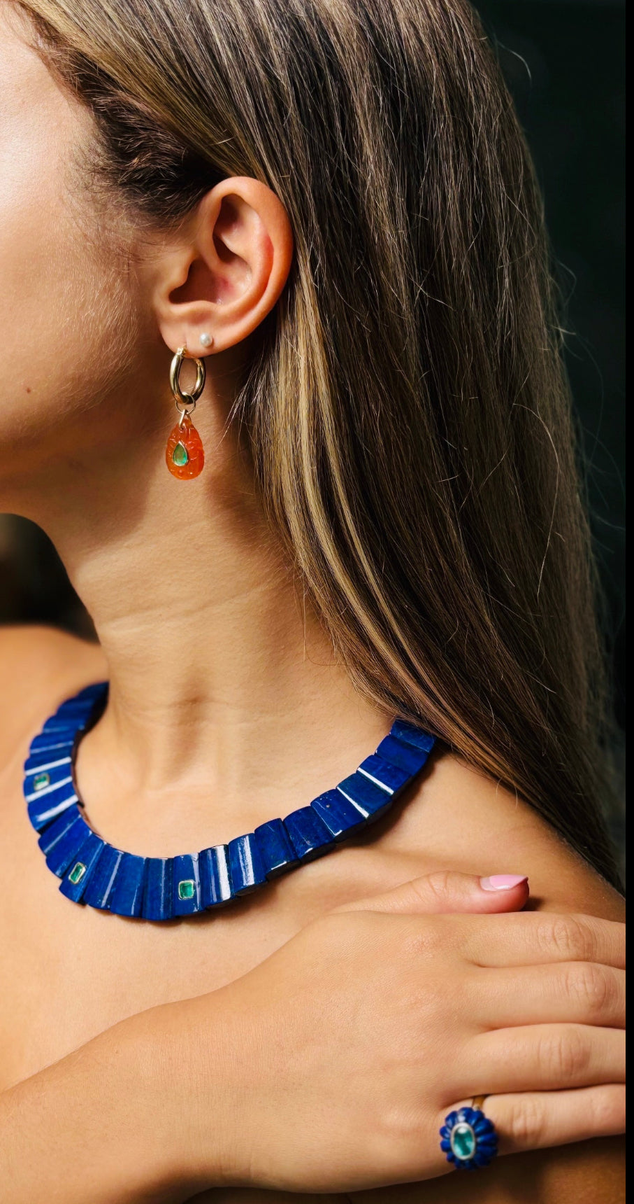 FLORA Petal Earrings: Carnelian, Emeralds & Diamonds