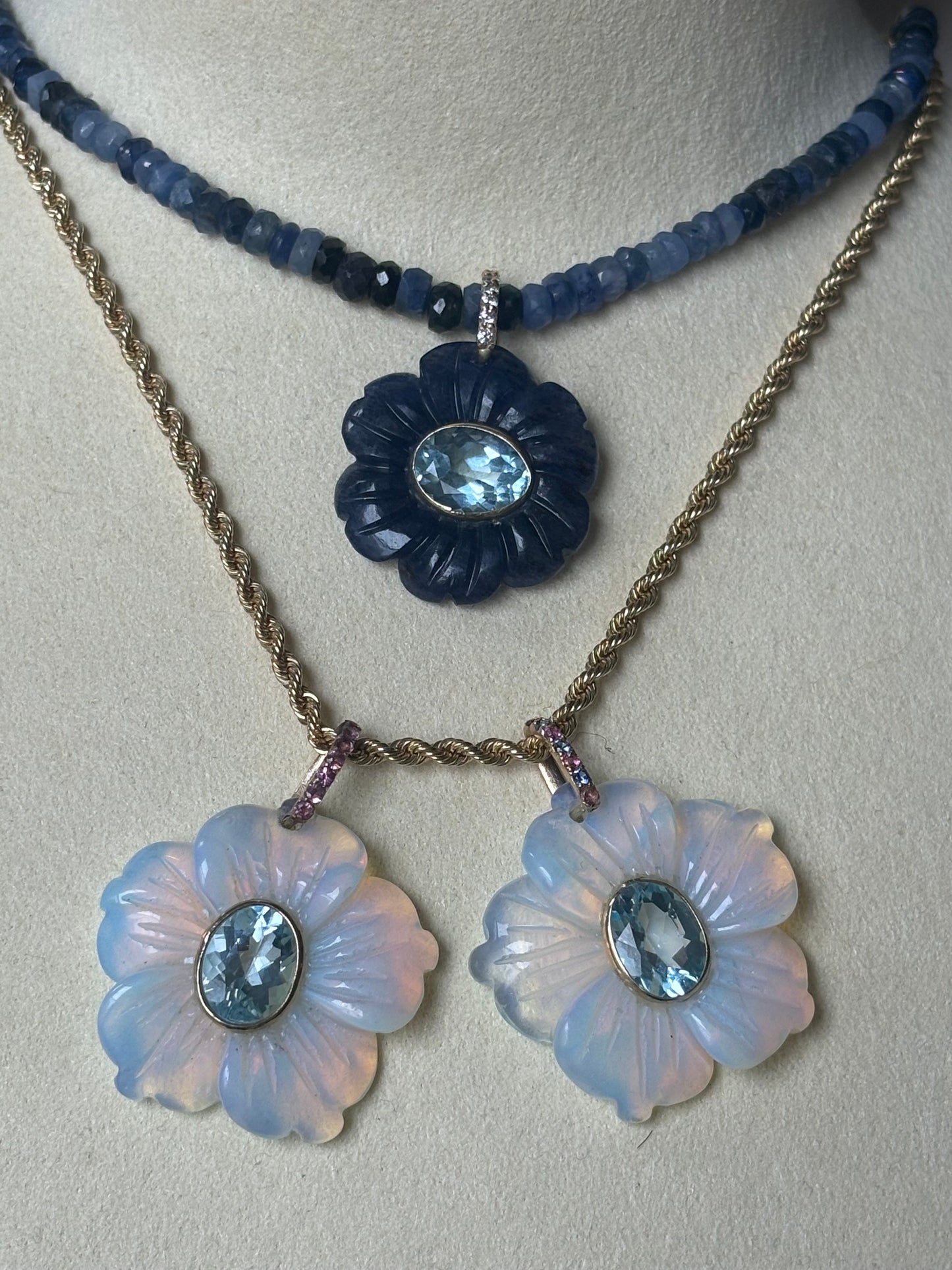 FLORA Pendant, opalite, blue topaz & sapphires