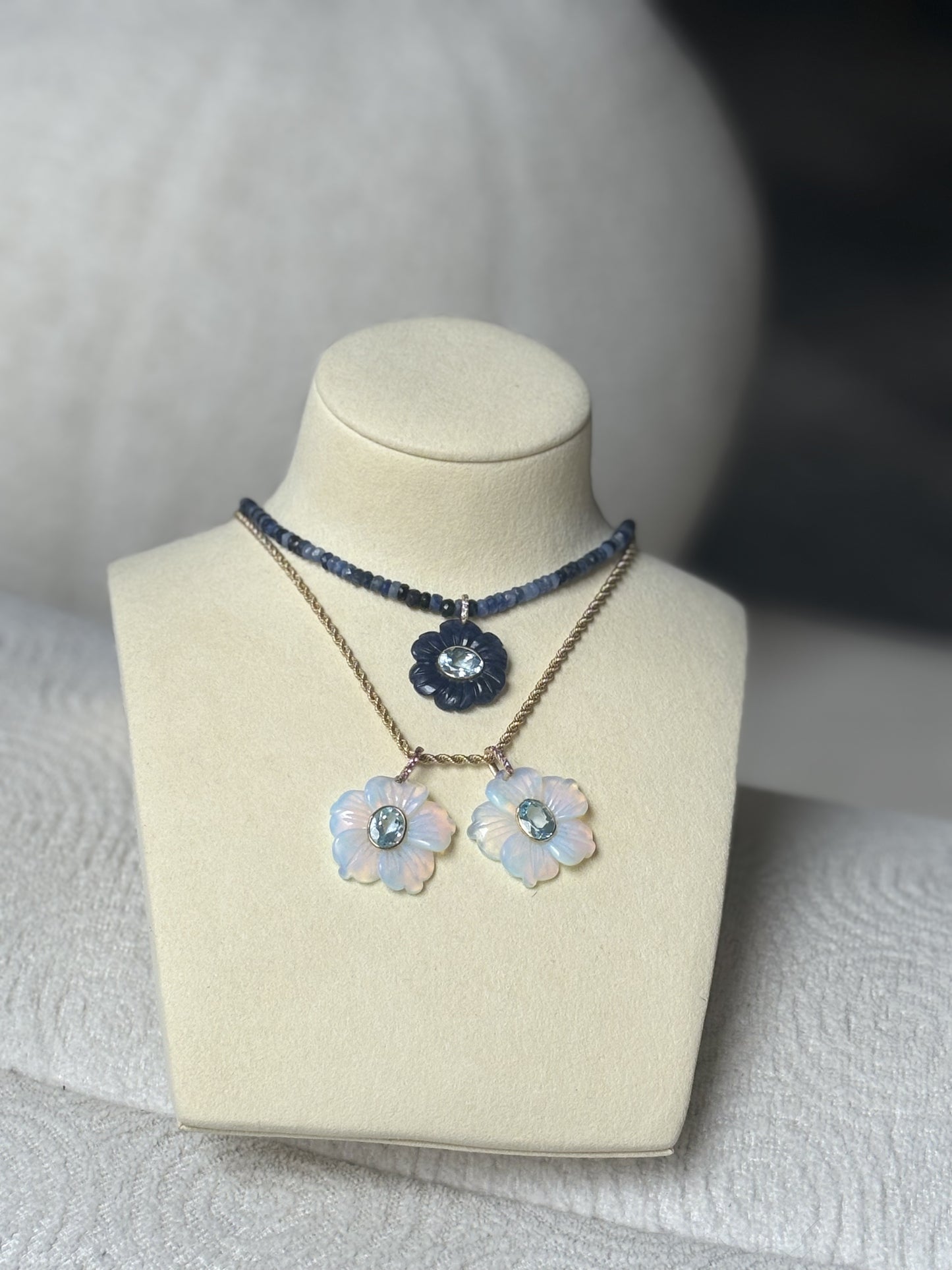 FLORA Pendant, opalite, blue topaz & sapphires