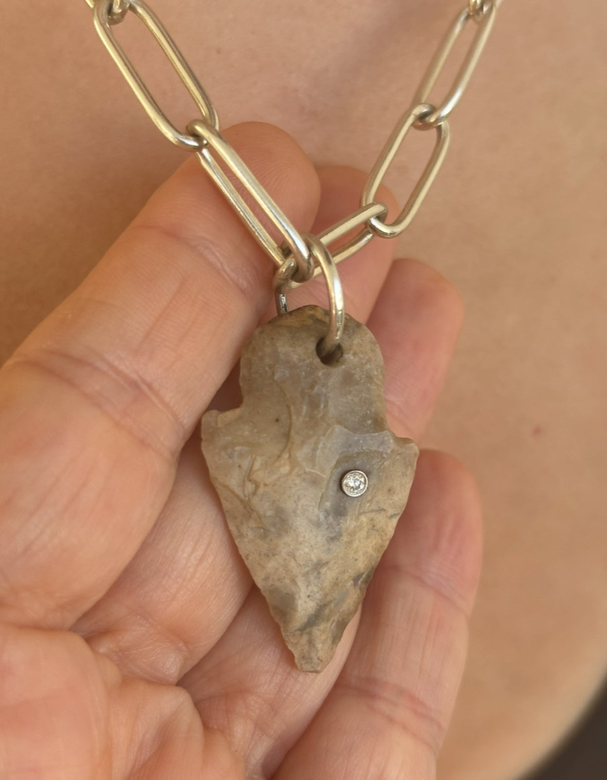 Arrowhead Necklace with Diamond on Silver Chain