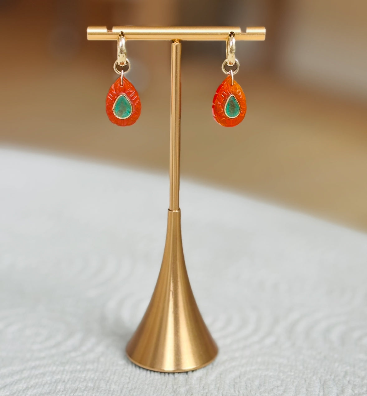 FLORA Petal Earrings: Carnelian, Emeralds & Diamonds
