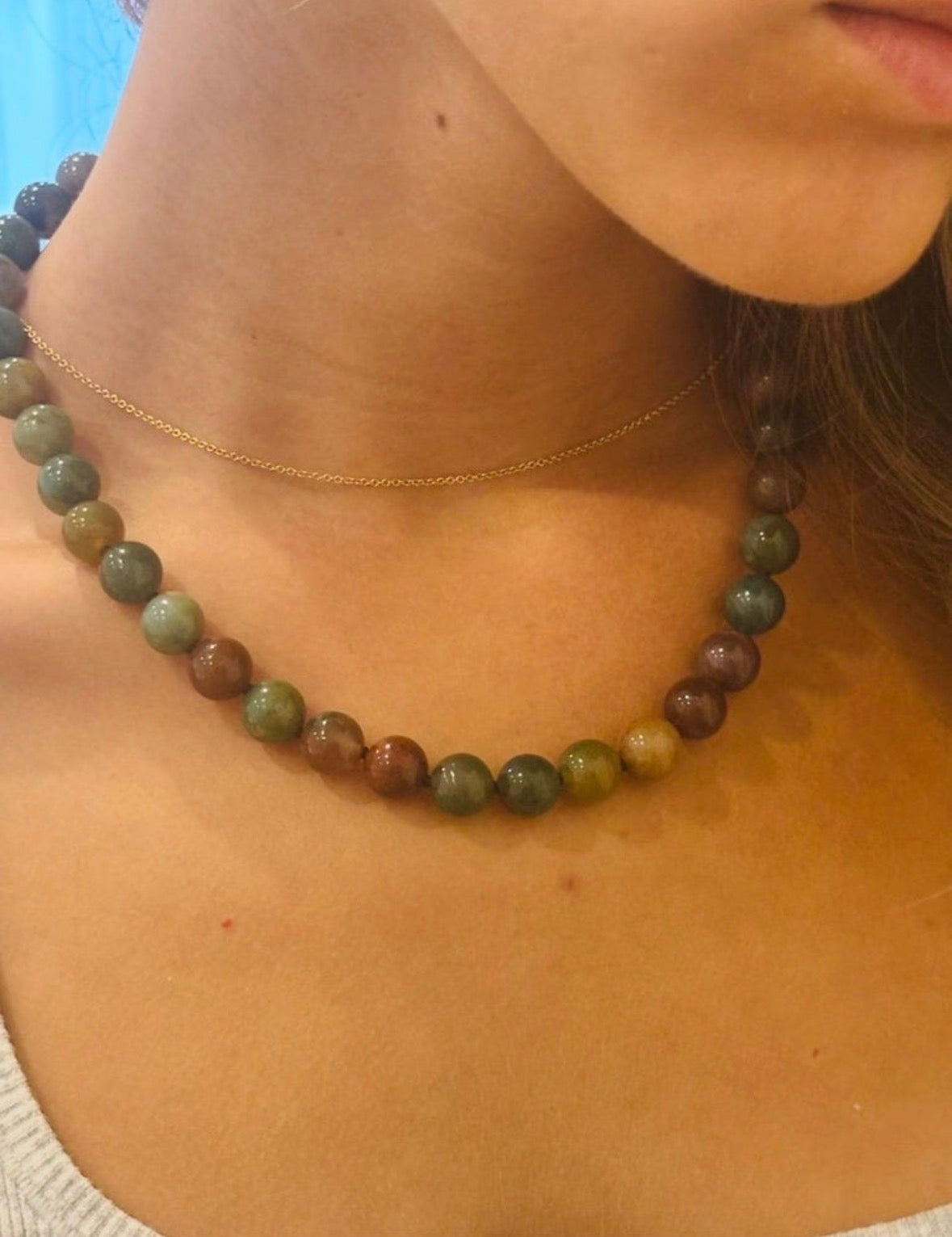 Indian Agate Ball Beaded Necklace