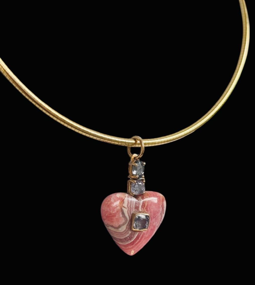 Rhodochrosite Heart Pendant with Spinel