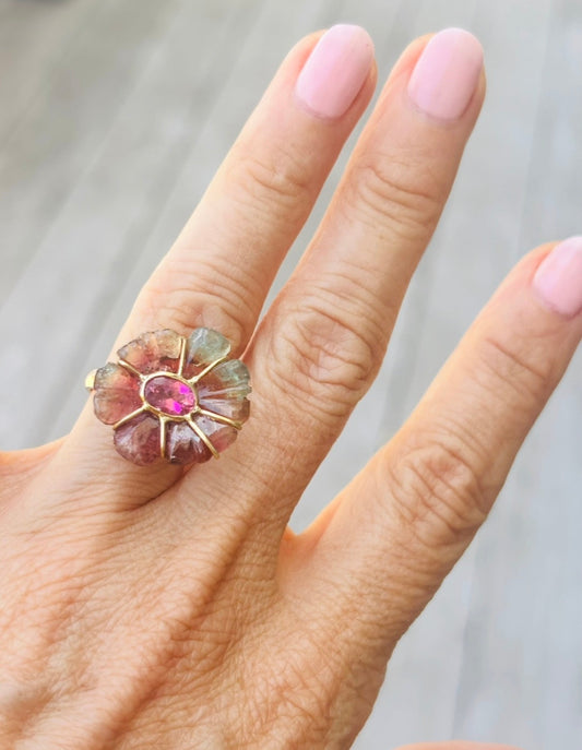 FLORA Ring, Tourmaline, 14k Gold, 3mm Band