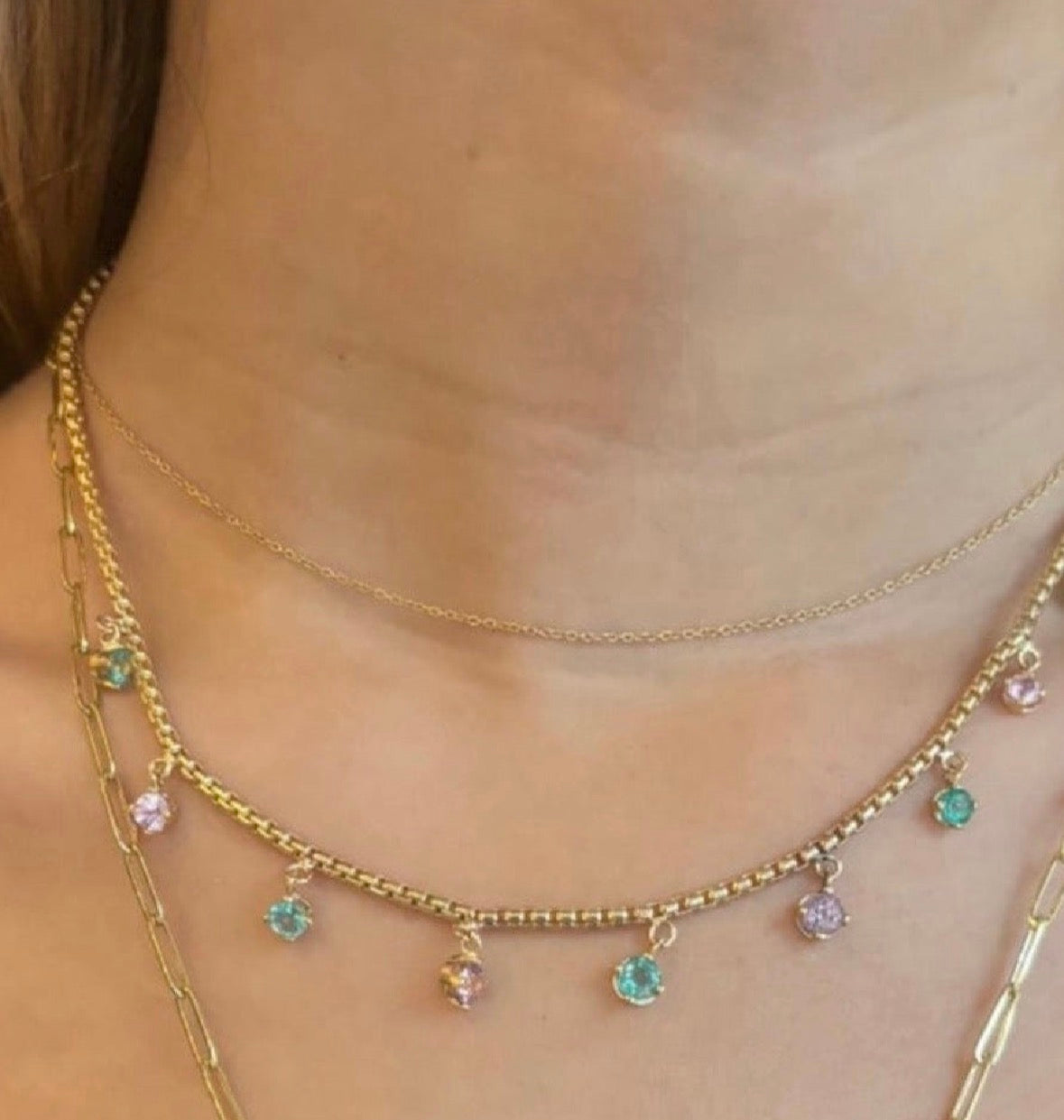 Emerald & Pink Spinel Fringe Necklace, 14k Gold