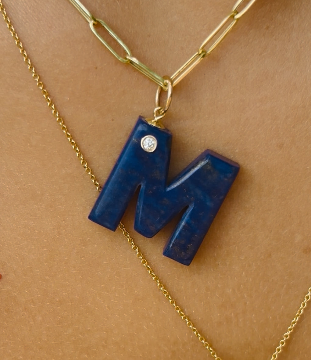Lapis Initital Pendant with Diamond