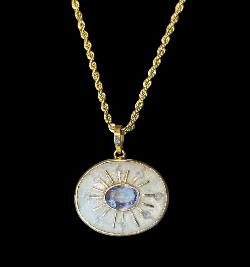 SOL Pendant, Moonstone with Tanzanites