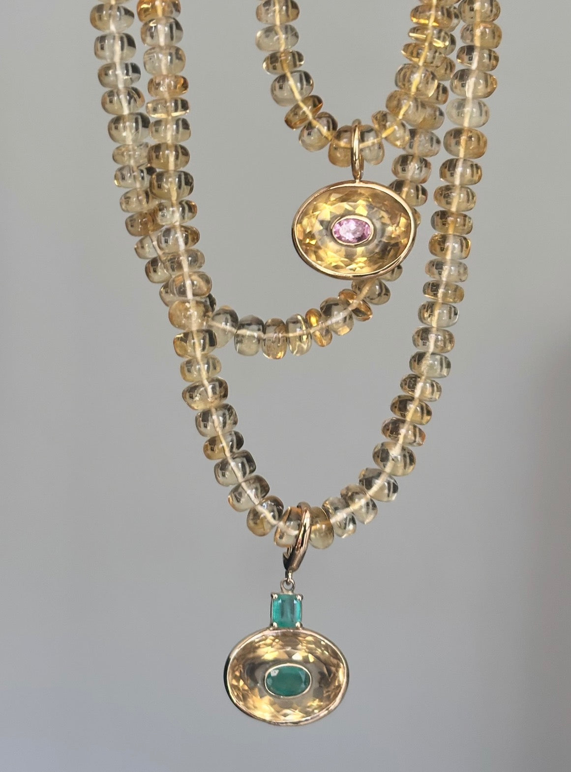 DISCO Pendant: Citrine with Emeralds and 14k Gold
