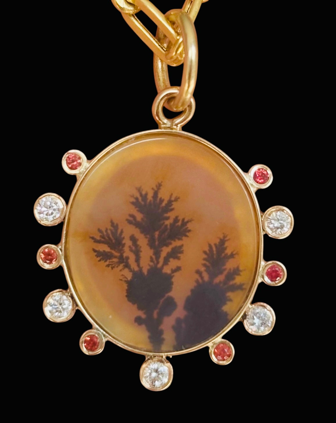 Dendritic Agate Pendant with Diamonds & Sapphires