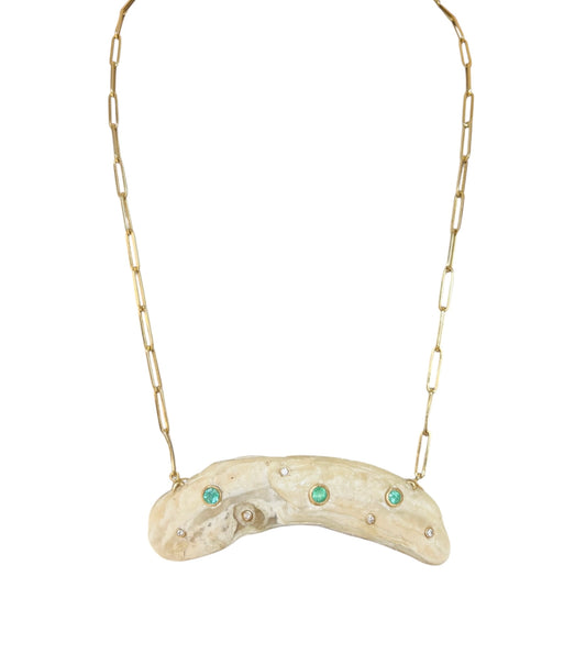 Natural Shell Necklace with Emeralds and Diamonds
