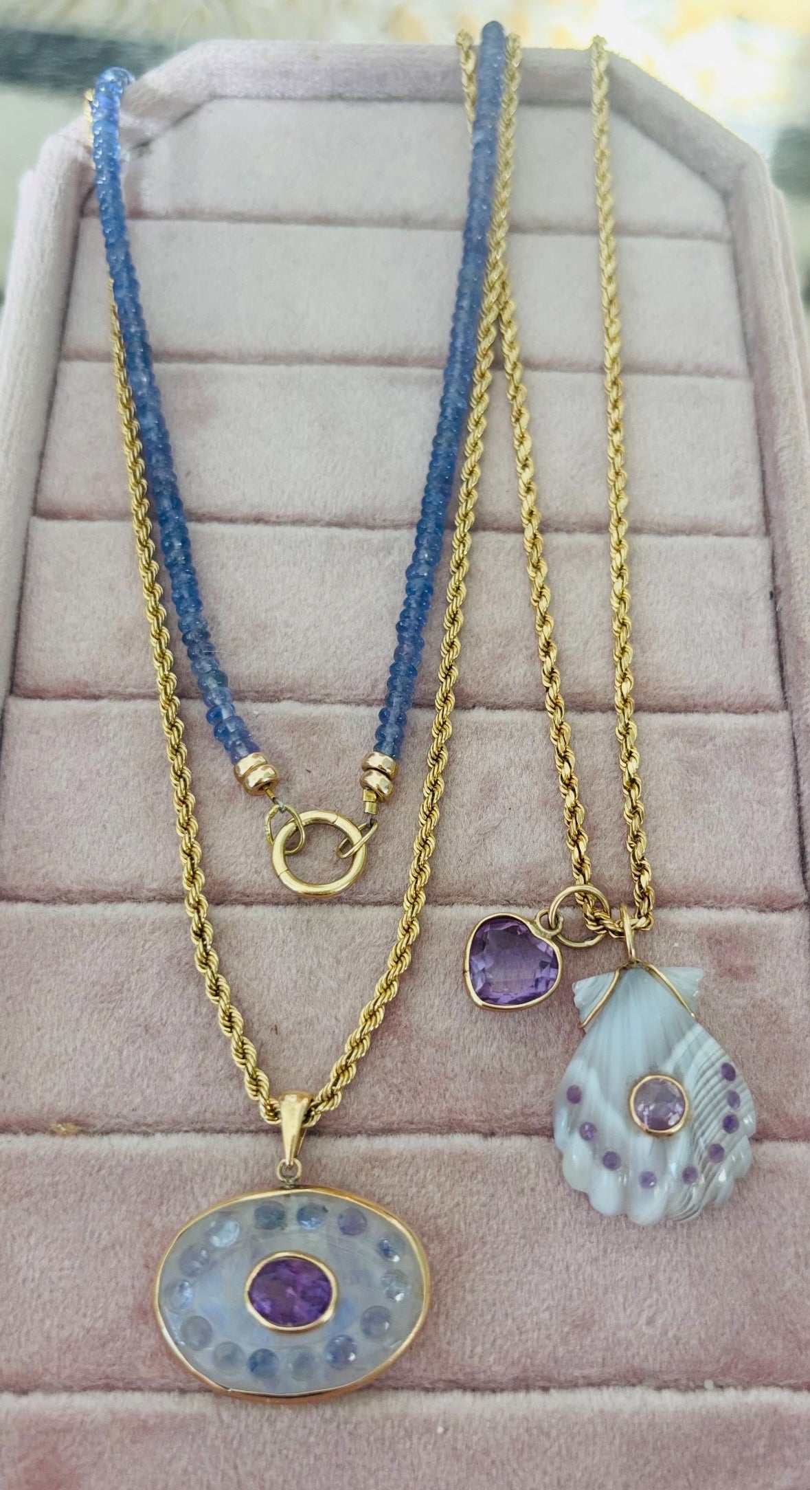 Evil Eye Necklace: Moonstone, Amethyst & Tanzanite