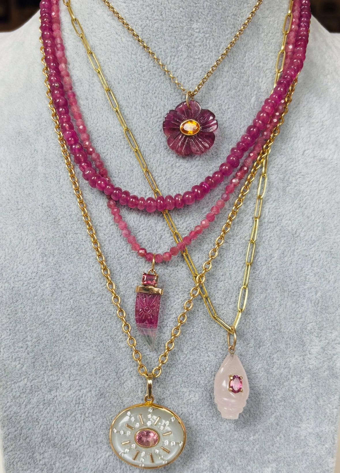 FLORA Pendant: Tourmaline & Mandarin Garnet