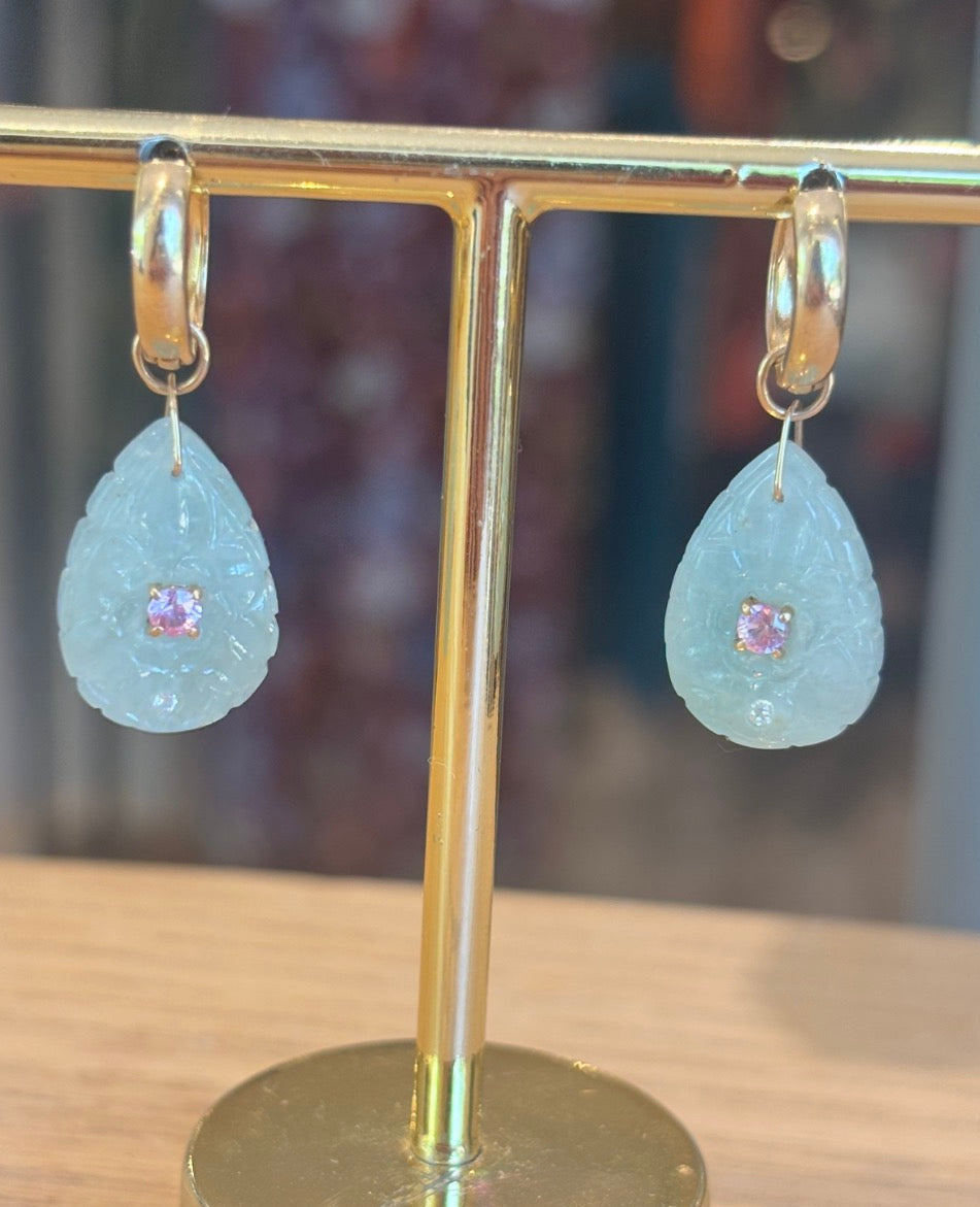 FLORA Petal Earrings, Aquamarine, Pink Sapphire & 14k Gold