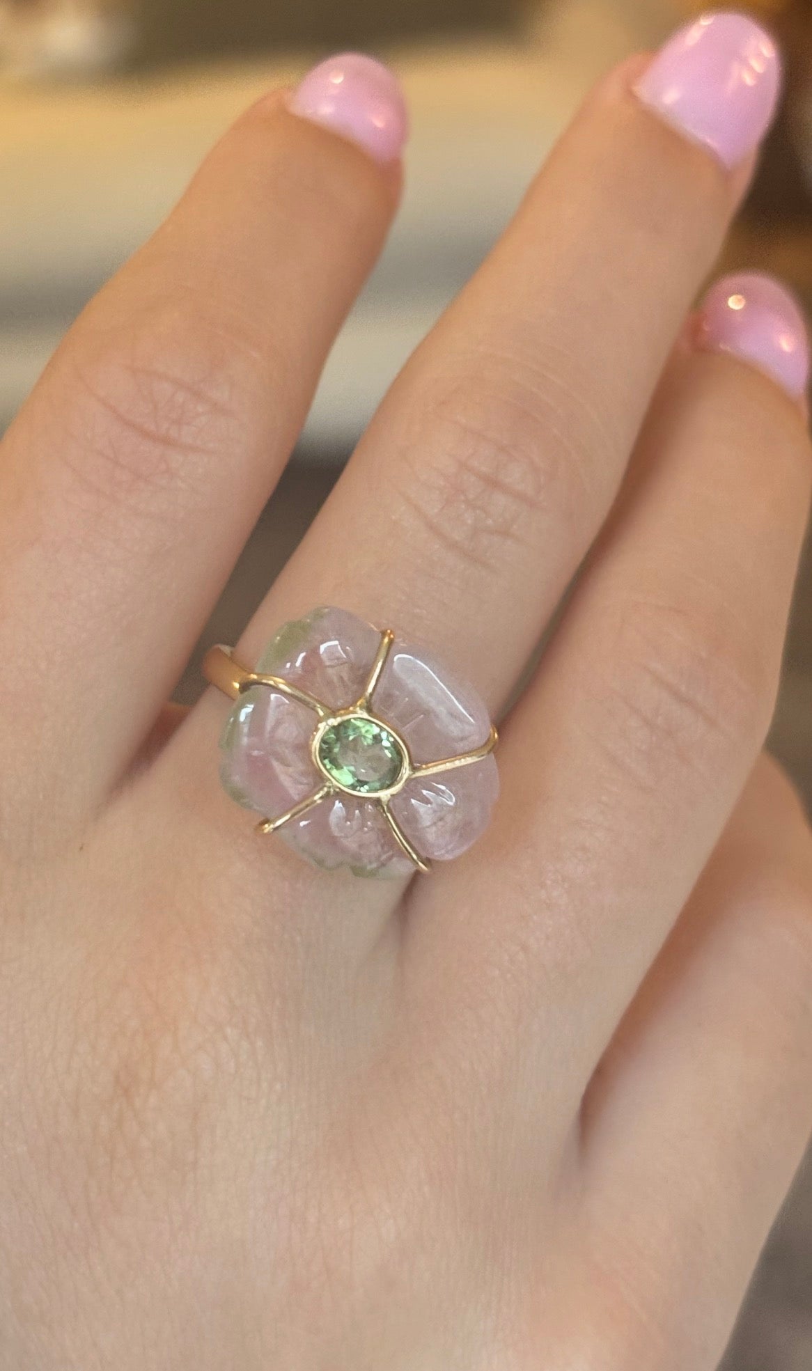 FLORA Ring, Watermelon Tourmaline, Green Tourmaline & 14k Gold