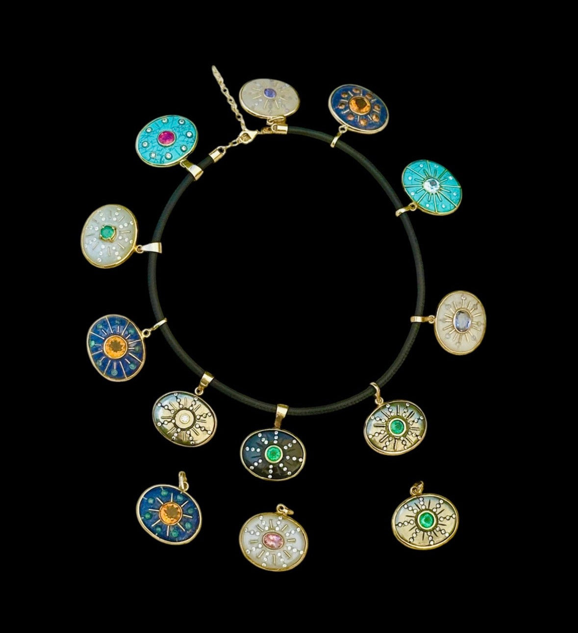 SOL Pendant, Black Onyx with Emerald, Diamond and Gold Sun Rays