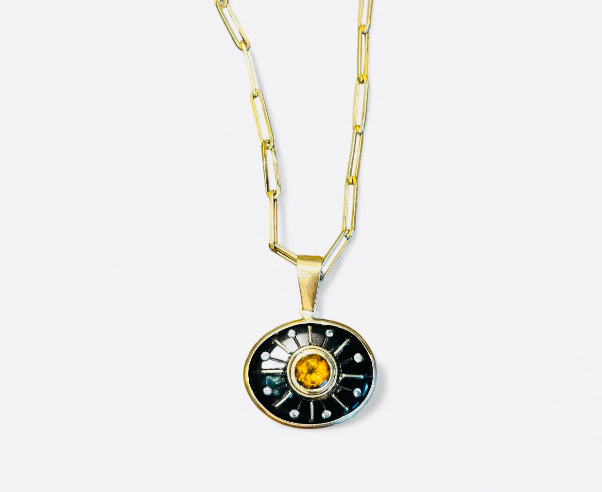 SOL Pendant, Black Onyx, Citrine & Diamonds