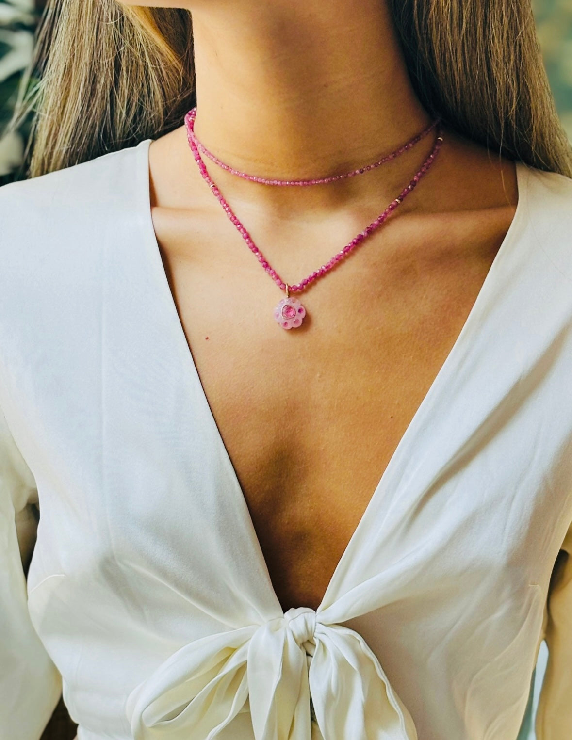 FLORA Pendant, rose quartz & pink tourmalines