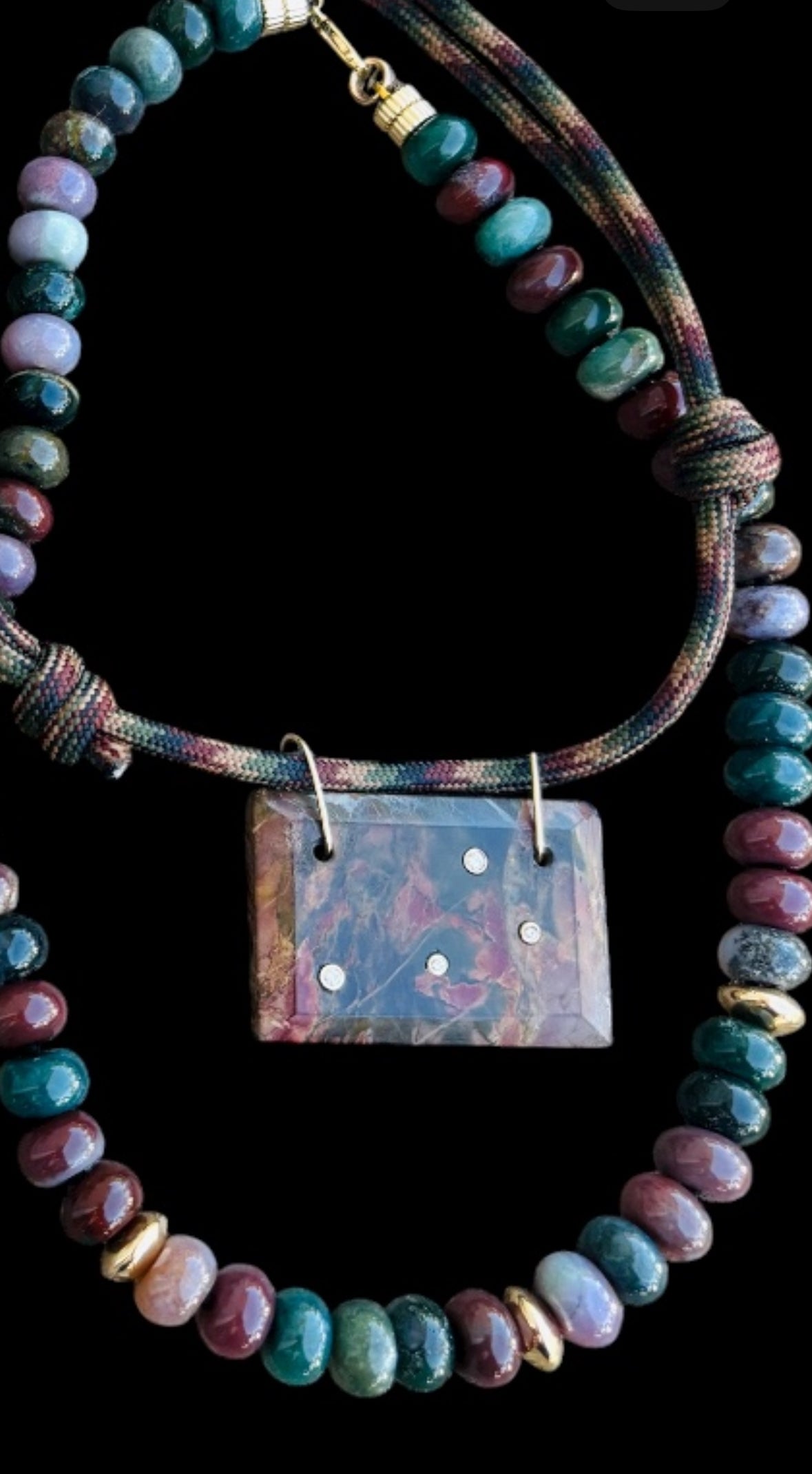 Red Creek Jasper & Diamond Paracord Necklace