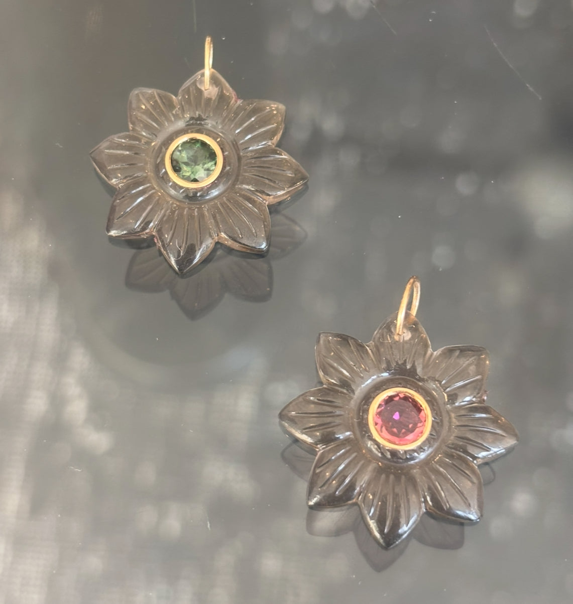 FLORA Pendant, Smoky Quartz with Green Tourmaline