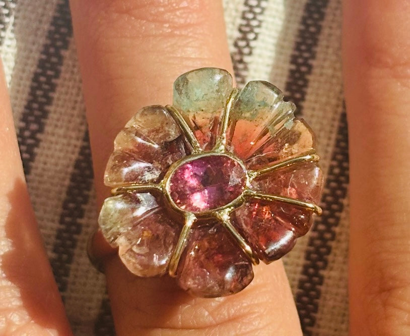 FLORA Ring, Tourmaline, 14k Gold, 3mm Band