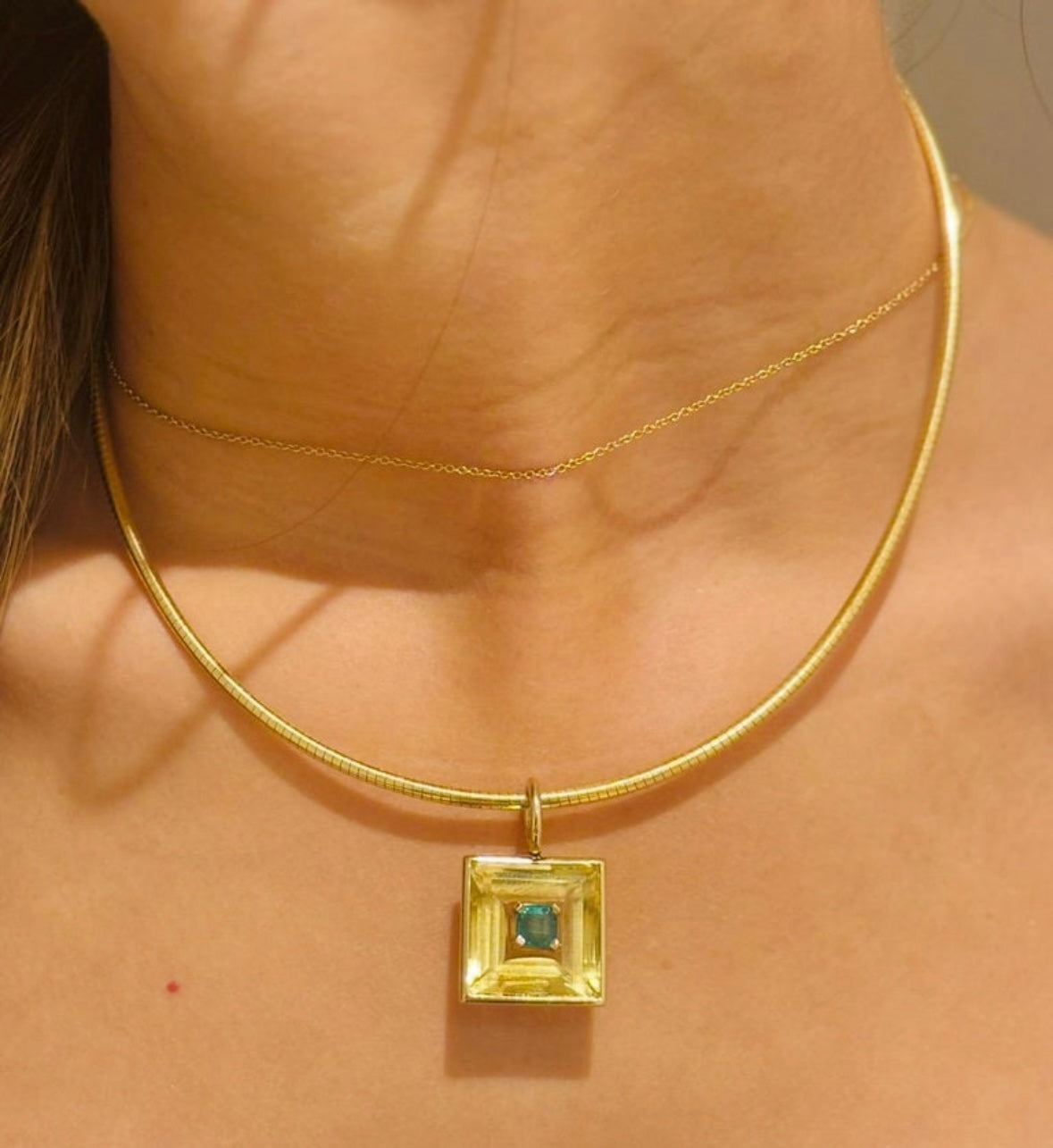 DISCO Pendant, Square Citrine with Emerald