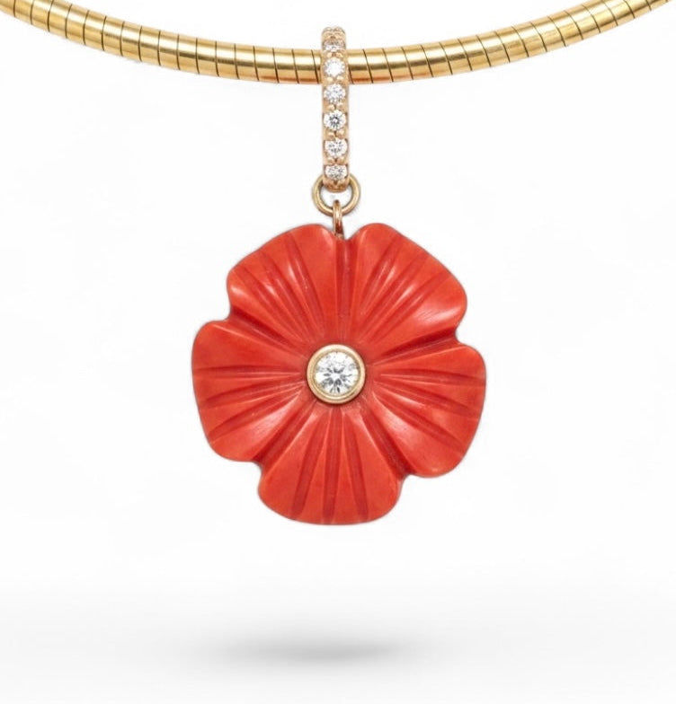 FLORA Pendant, Coral & Diamonds