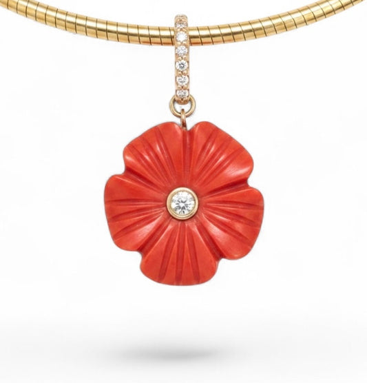 FLORA Pendant, Coral & Diamonds