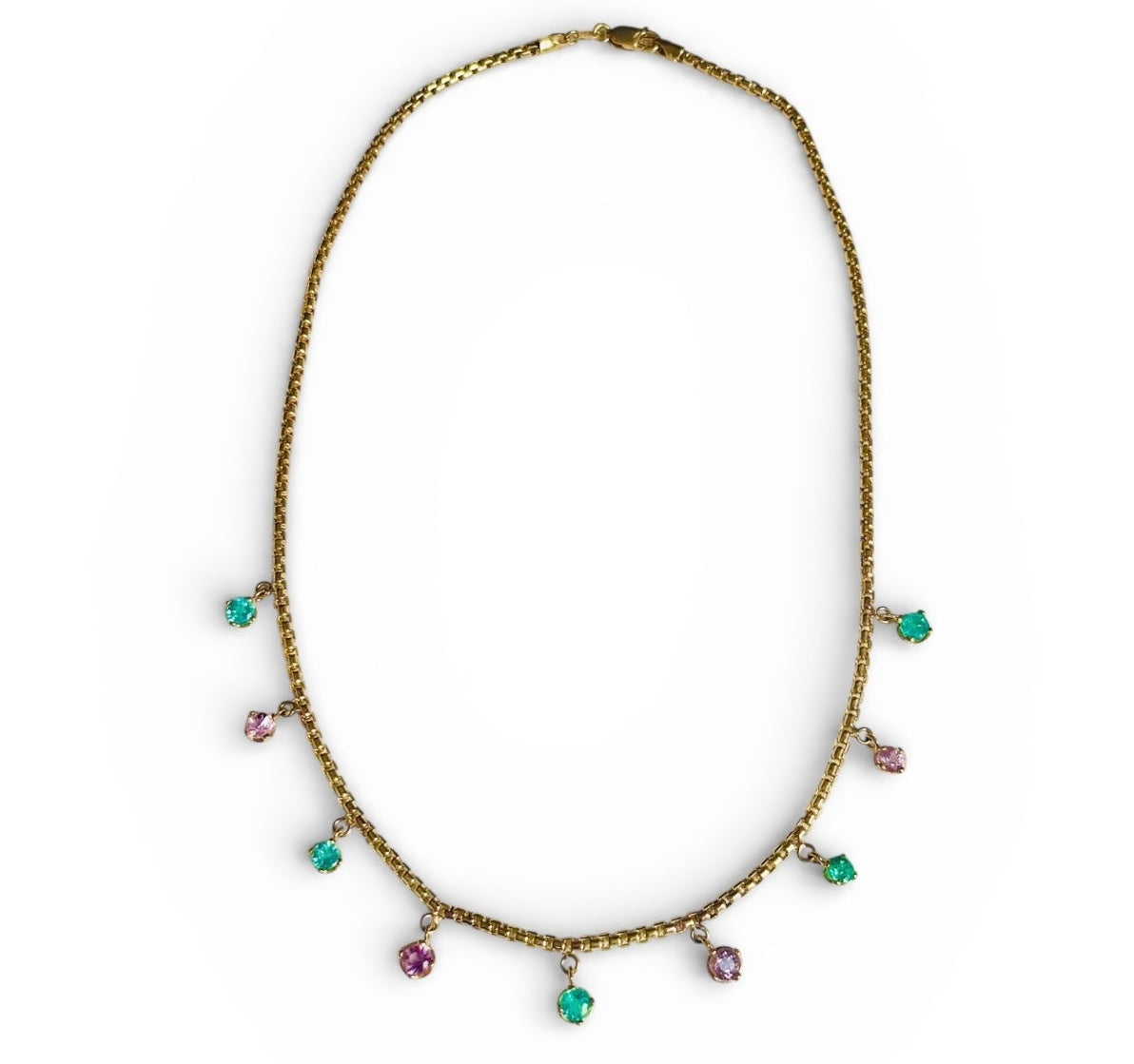 Emerald & Pink Spinel Fringe Necklace