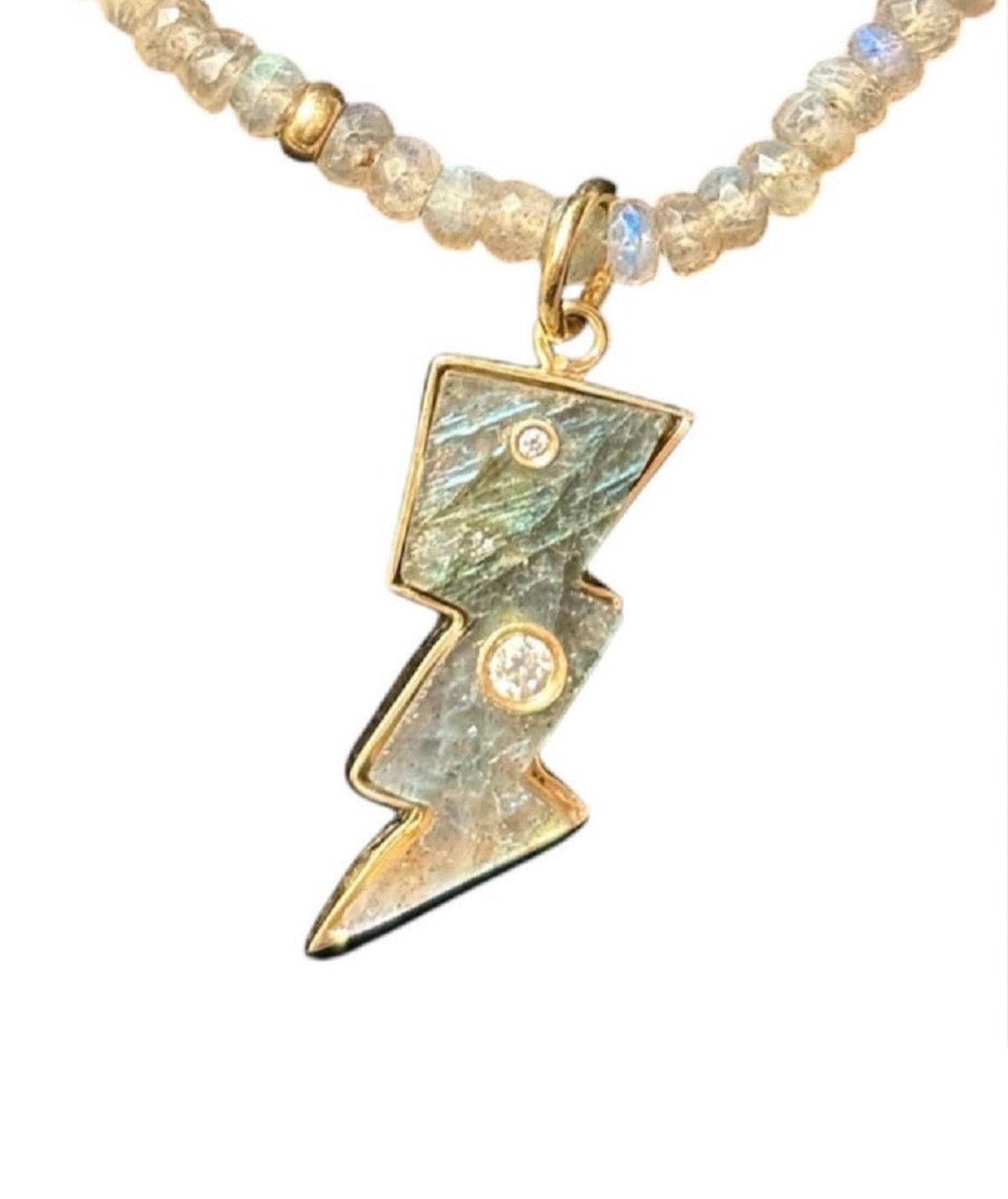 Labradorite Lightning Bolt Pendant with Diamonds and 14k Gold