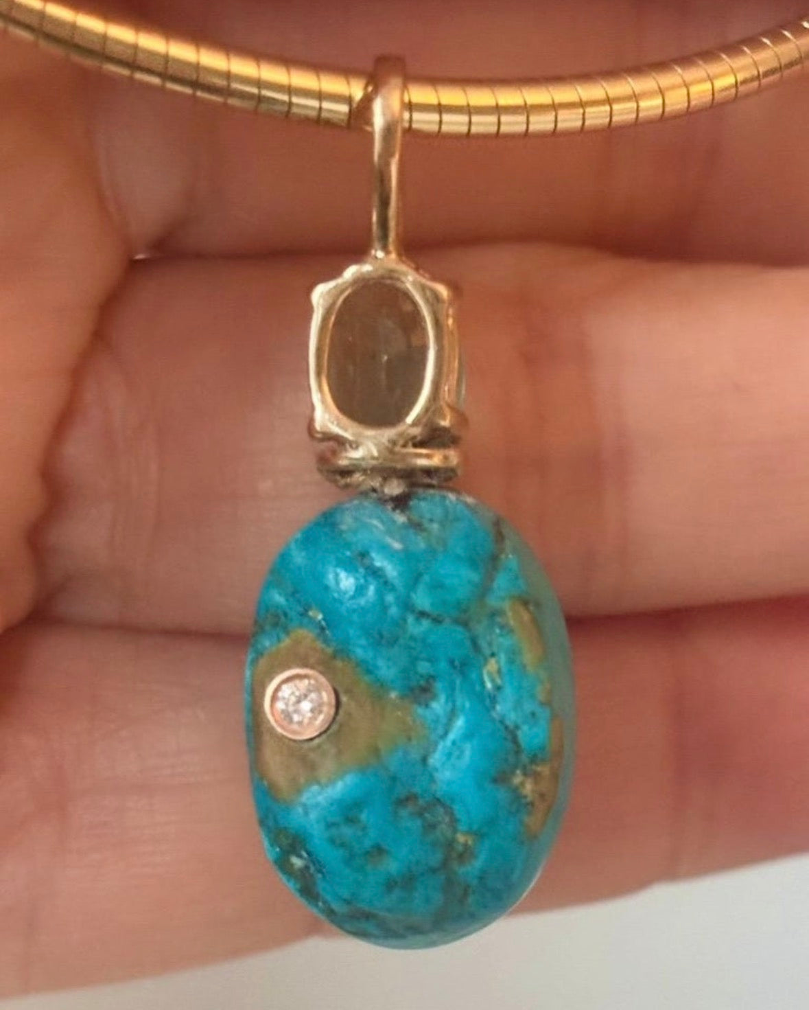 Turquoise Pendant with Emeralds & (hidden) Diamond