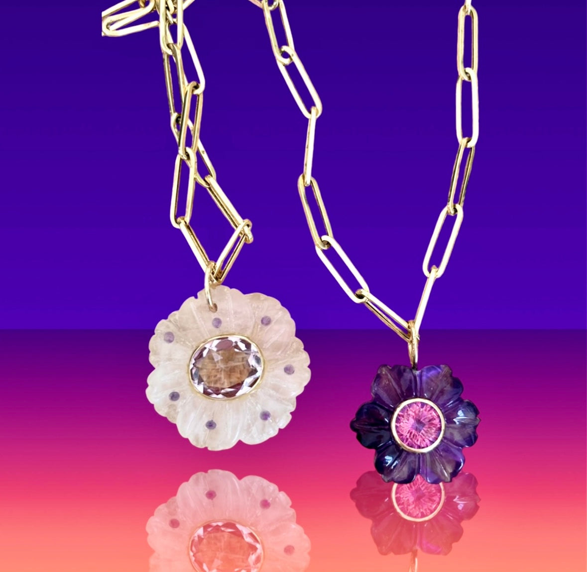 FLORA Pendant, amethyst & pink sapphire